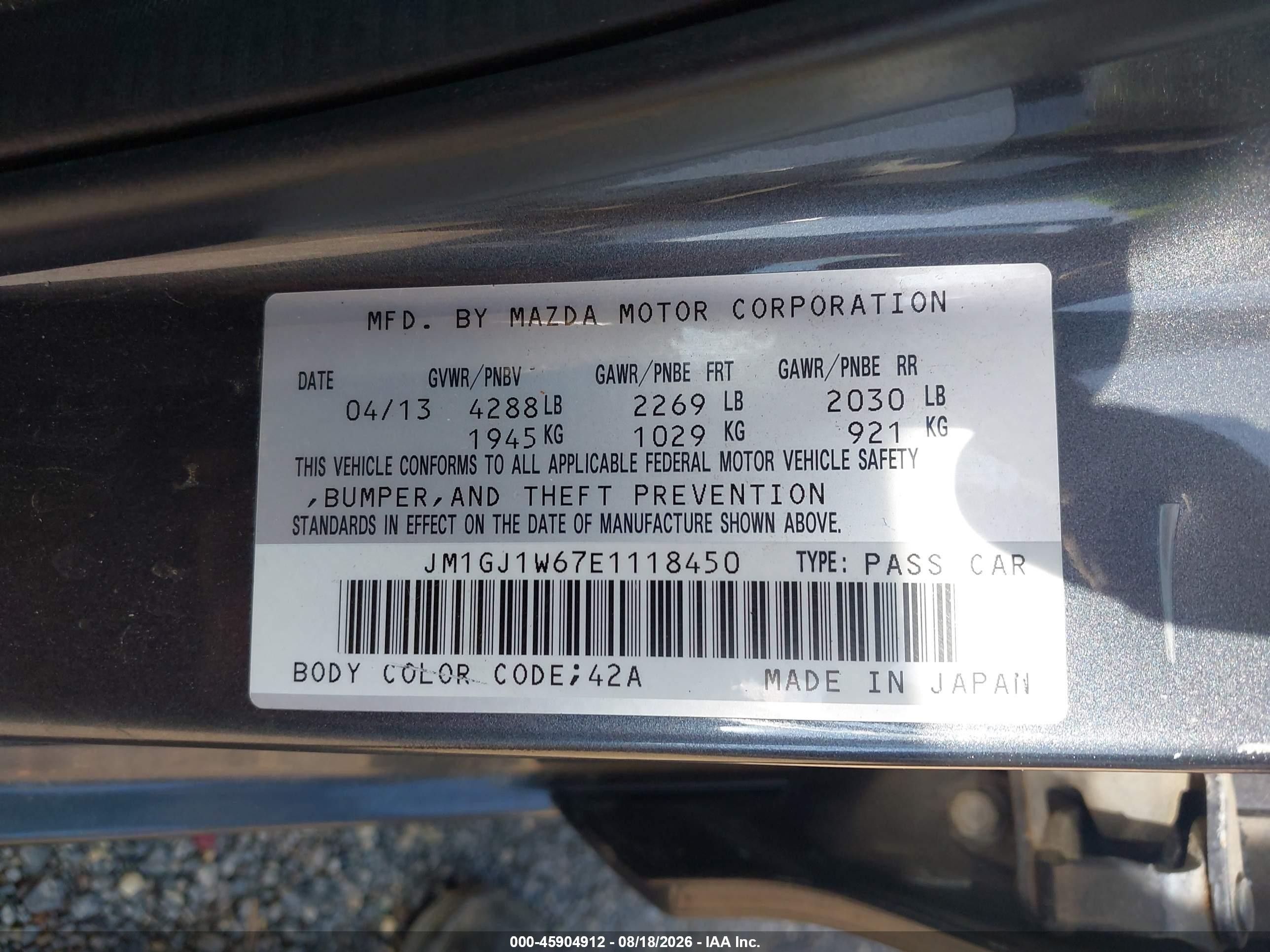 2014 Mazda Mazda6 I Grand Touring Gray vin: JM1GJ1W67E1118450