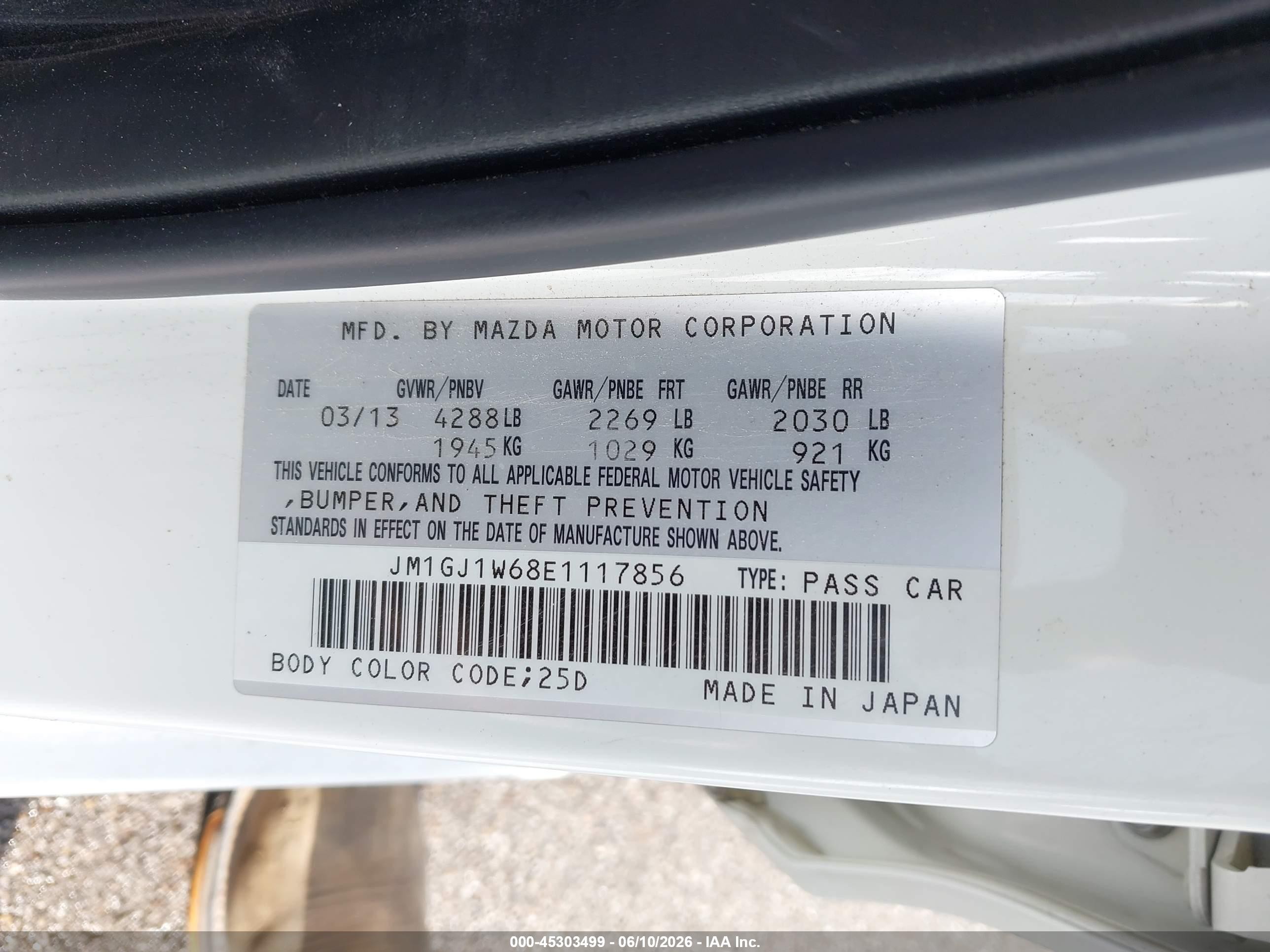 2014 Mazda Mazda6 I Grand Touring White vin: JM1GJ1W68E1117856