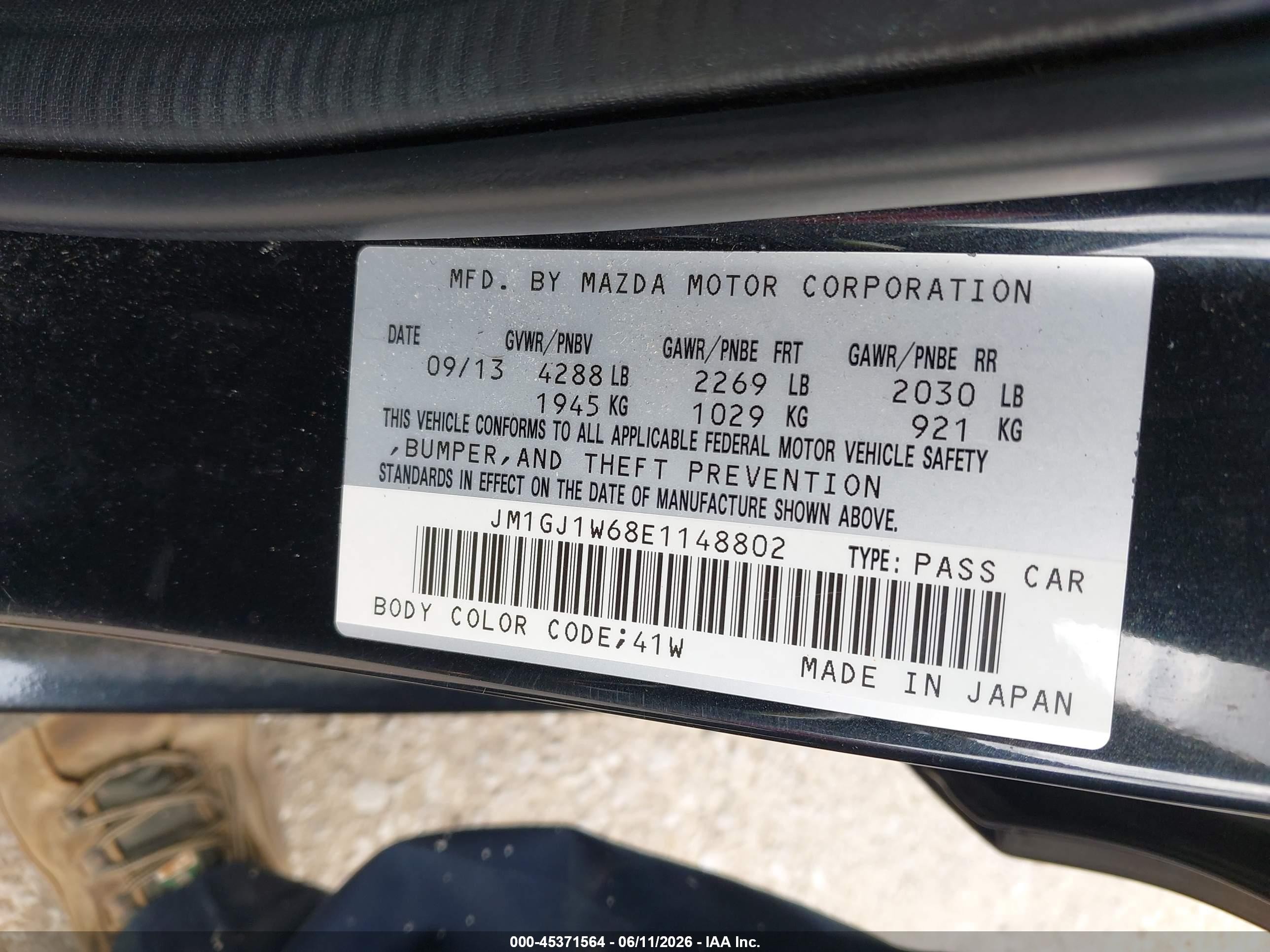 2014 Mazda Mazda6 I Grand Touring Black vin: JM1GJ1W68E1148802
