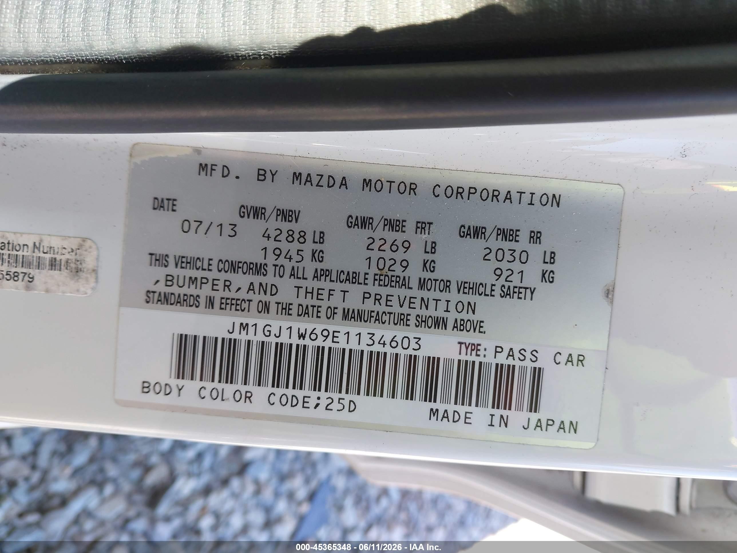 2014 Mazda Mazda6 I Grand Touring White vin: JM1GJ1W69E1134603