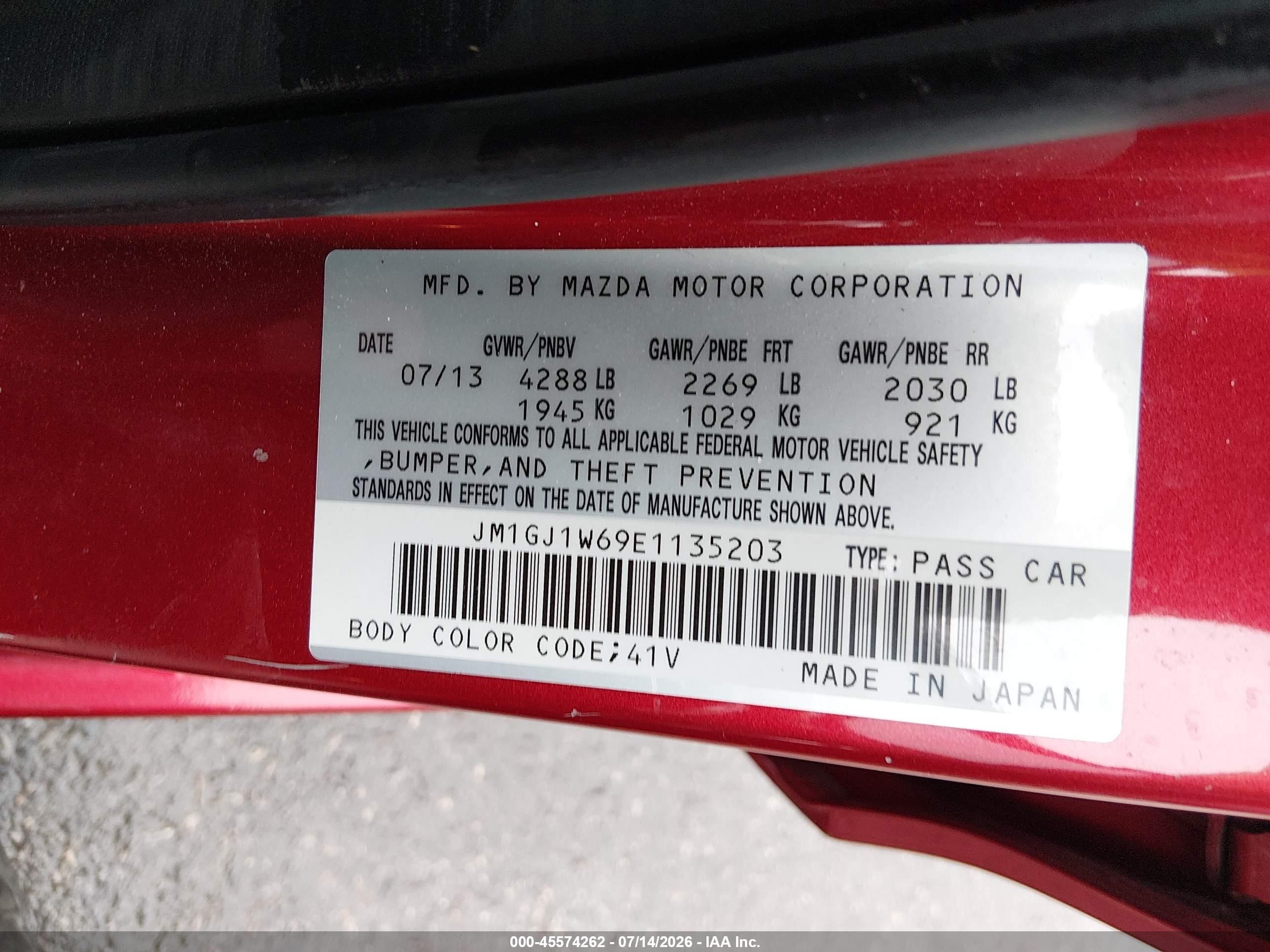 2014 Mazda Mazda6 I Grand Touring Red vin: JM1GJ1W69E1135203