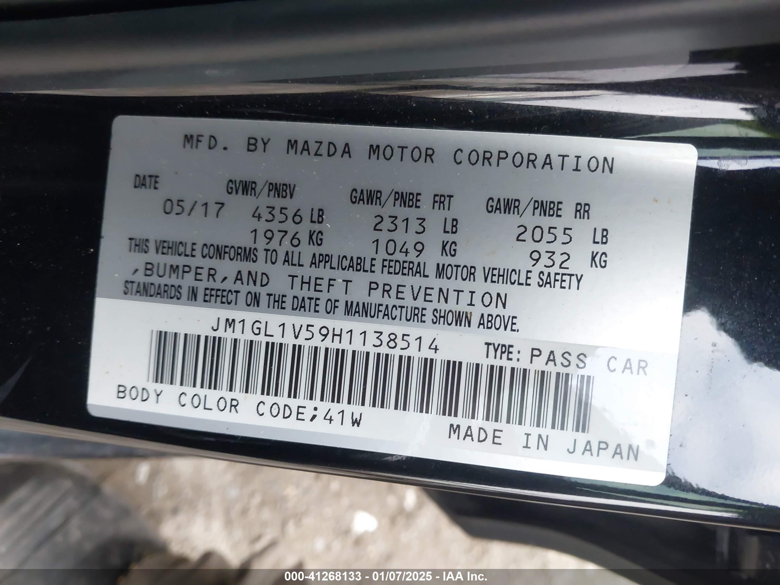 2017 Mazda Mazda6 Touring Black vin: JM1GL1V59H1138514