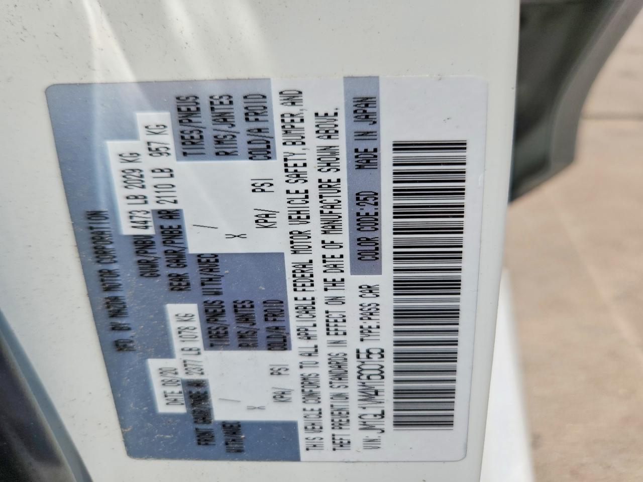 2021 Mazda 6 Touring White vin: JM1GL1VM4M1600155