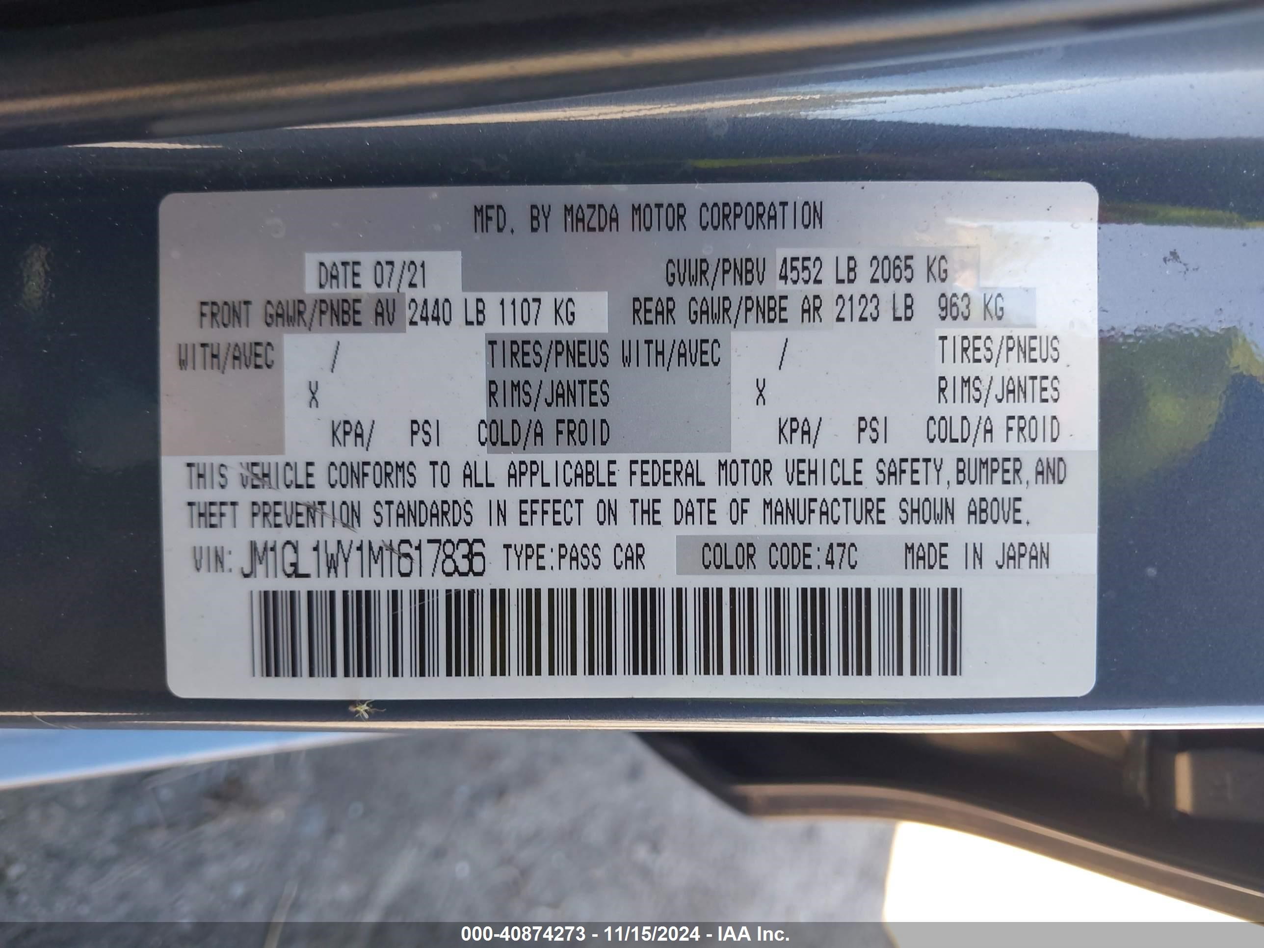 2021 Mazda Mazda6 Carbon Edition Blue vin: JM1GL1WY1M1617836