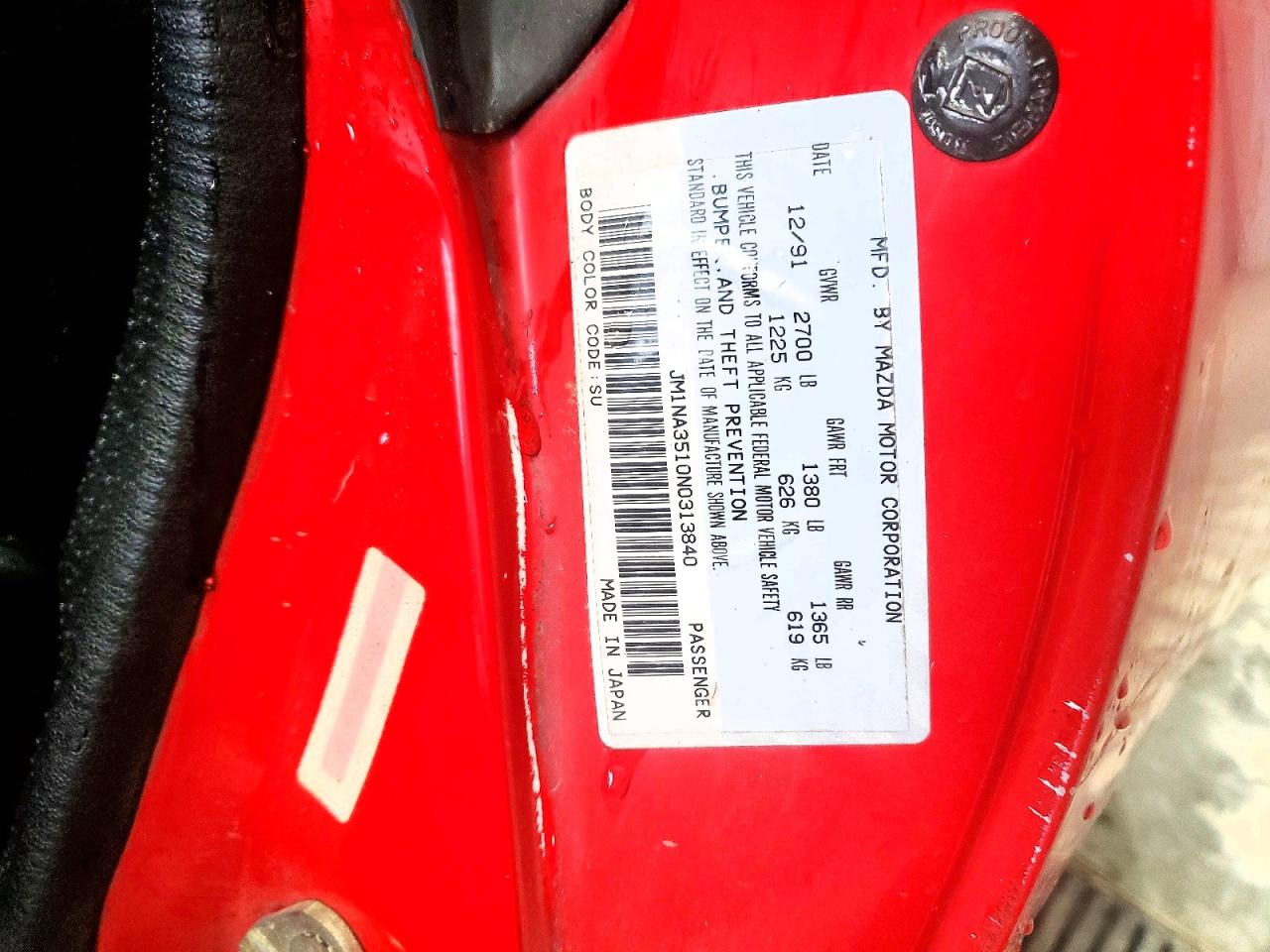 1992 Mazda Mx-5 Miata Red vin: JM1NA3510N0313840