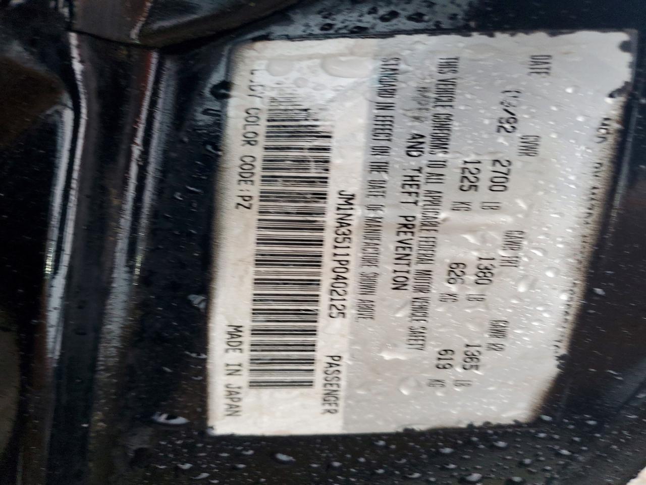 1993 Mazda Mx-5 Miata Black vin: JM1NA3511P0402125