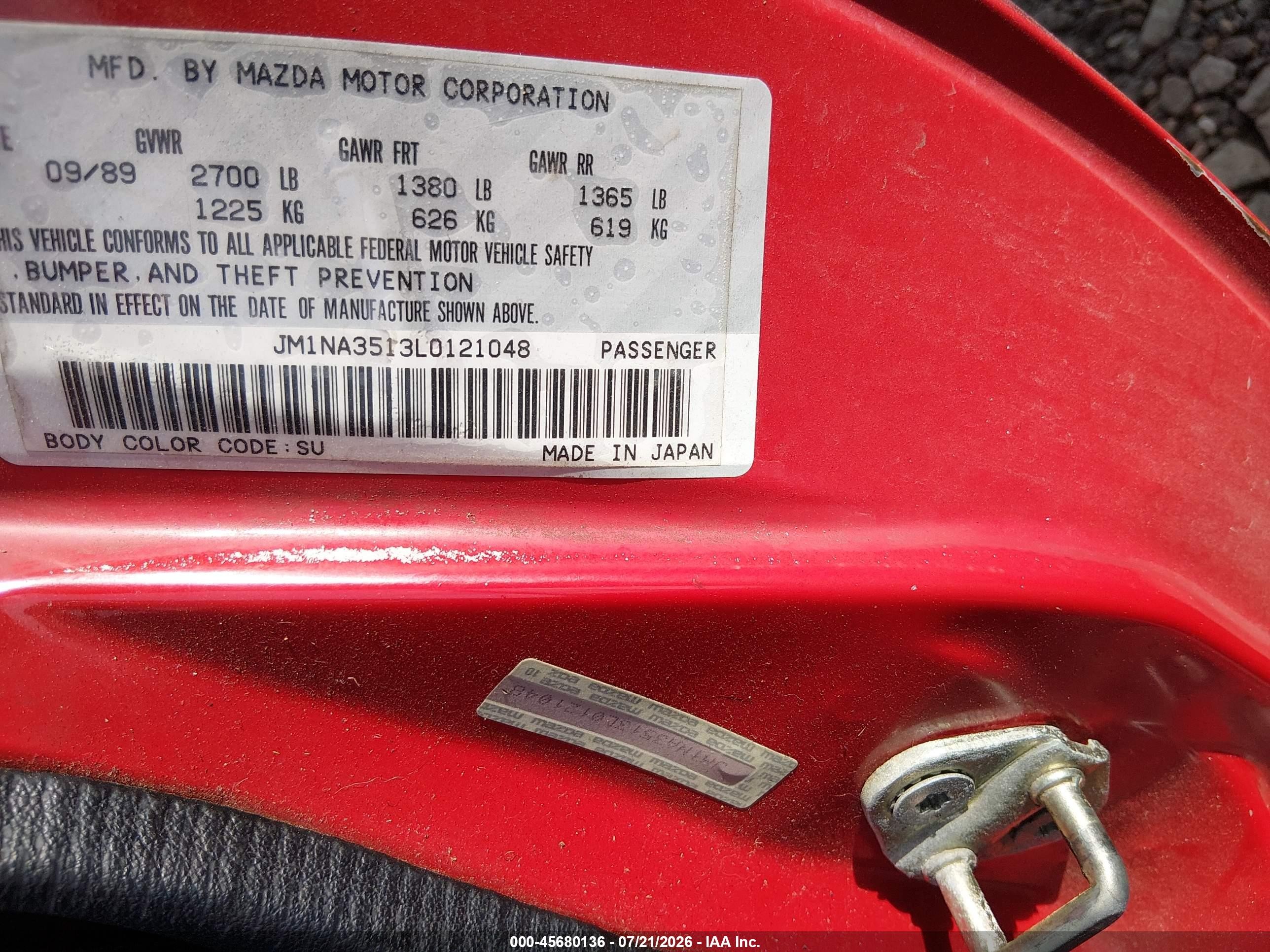 1990 Mazda Mx-5 Miata   Red vin: JM1NA3513L0121048