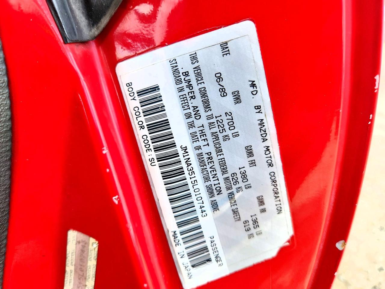 1990 Mazda Mx-5 Miata Красный vin: JM1NA3515L0107443