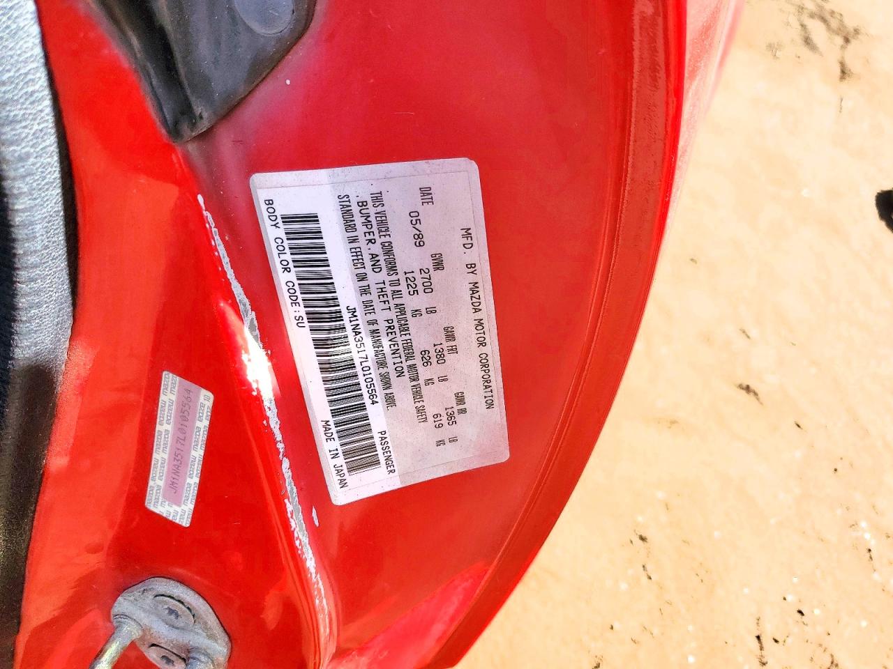 1990 Mazda Mx-5 Miata Red vin: JM1NA3517L0105564