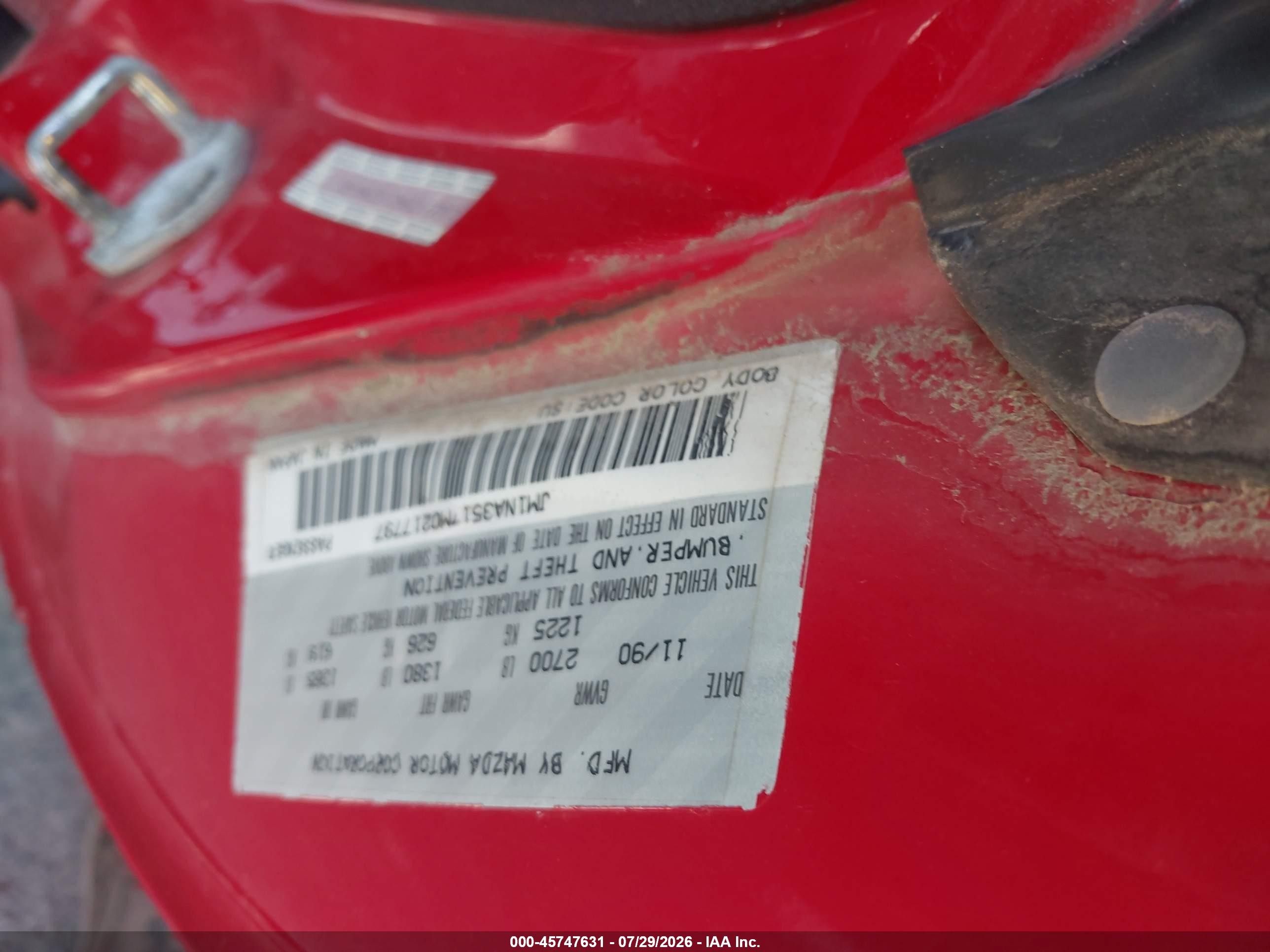 1991 Mazda Mx-5 Miata   Red vin: JM1NA3517M0217797