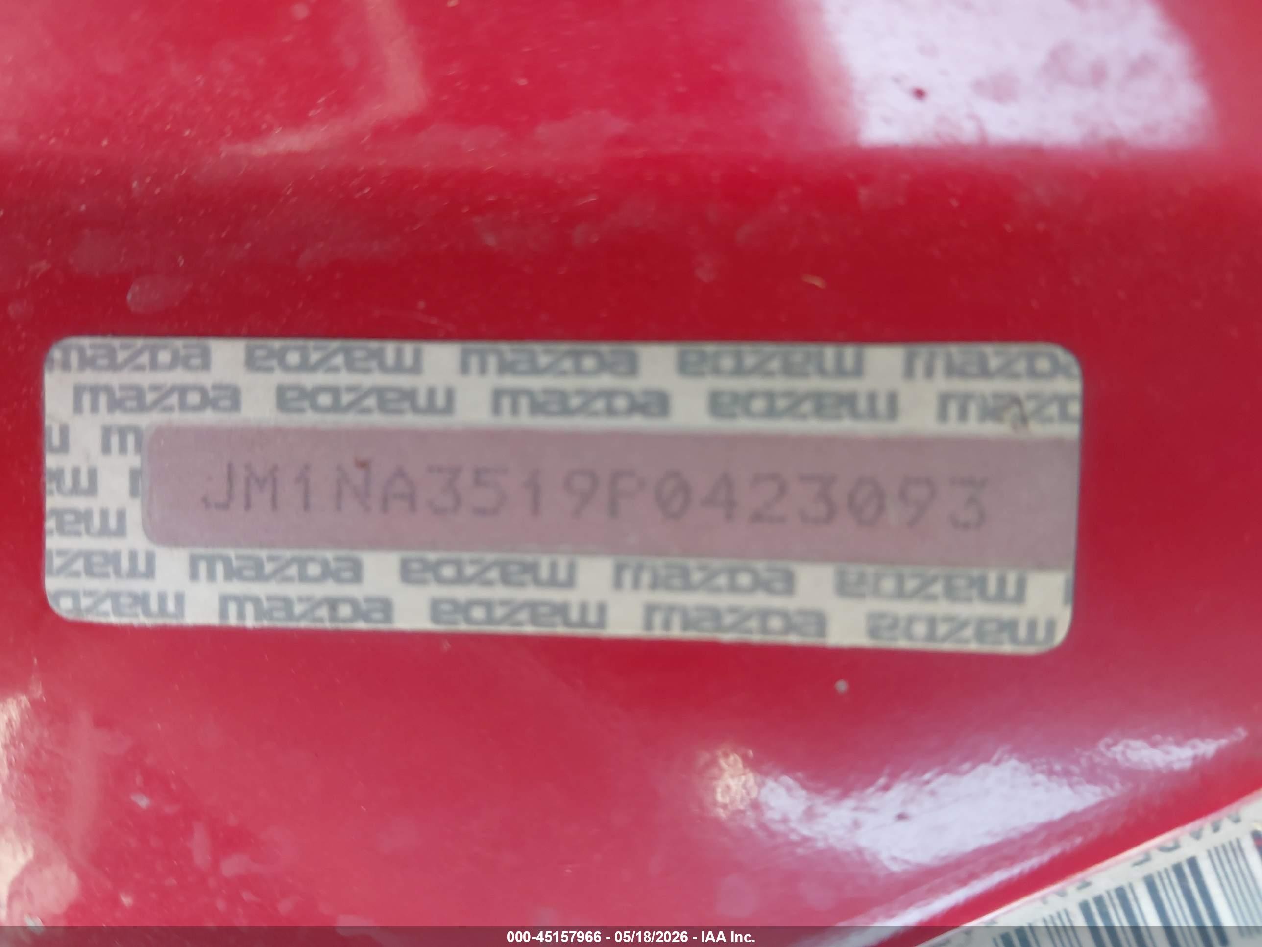 1993 Mazda Mx-5 Miata   Red vin: JM1NA3519P0423093