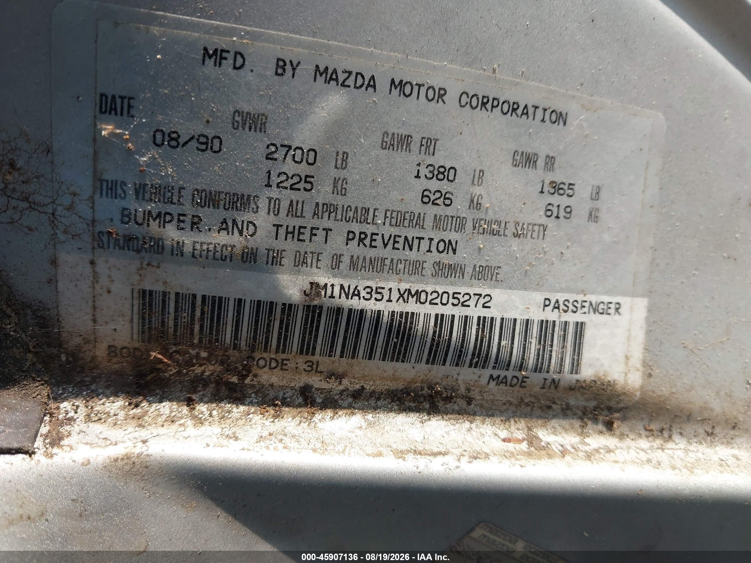 1991 Mazda Mx-5 Miata   Silver vin: JM1NA351XM0205272