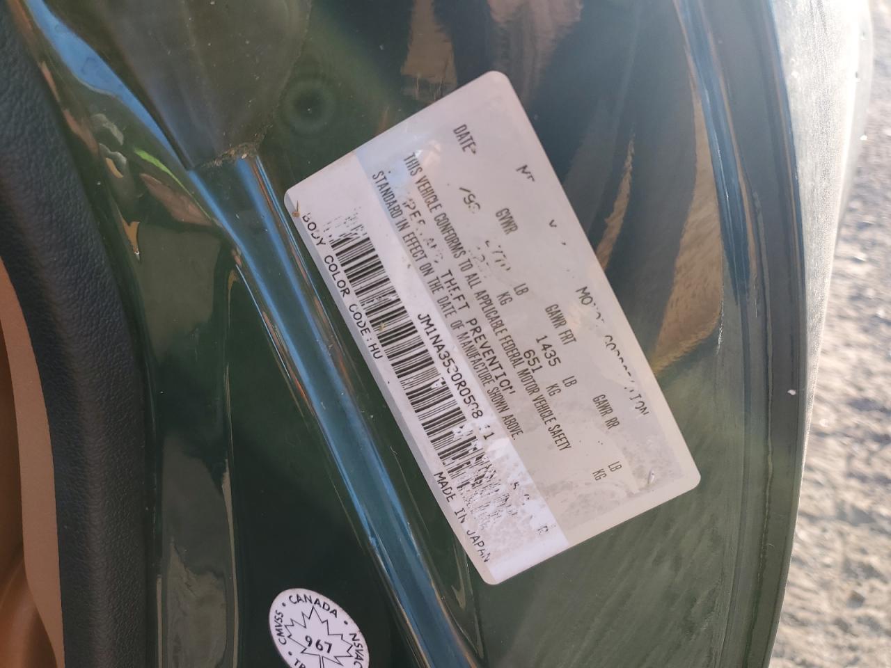 1994 Mazda Mx-5 Miata Green vin: JM1NA3530R0508411