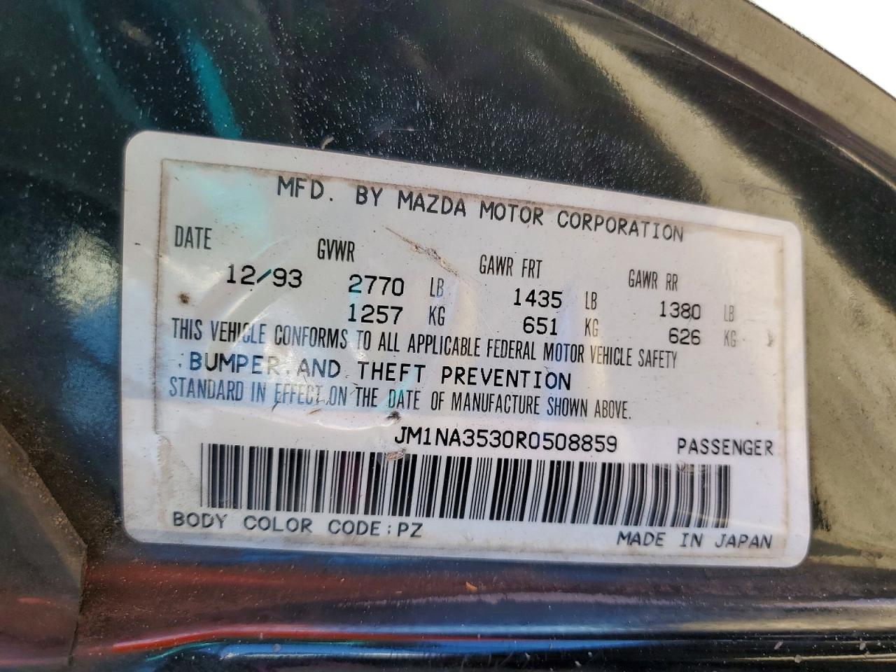 1994 Mazda Mx-5 Miata White vin: JM1NA3530R0508859