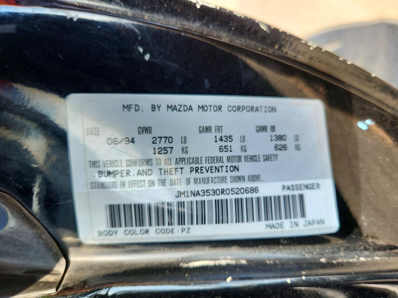 1994 Mazda Mx-5 Miata Black vin: JM1NA3530R0520686