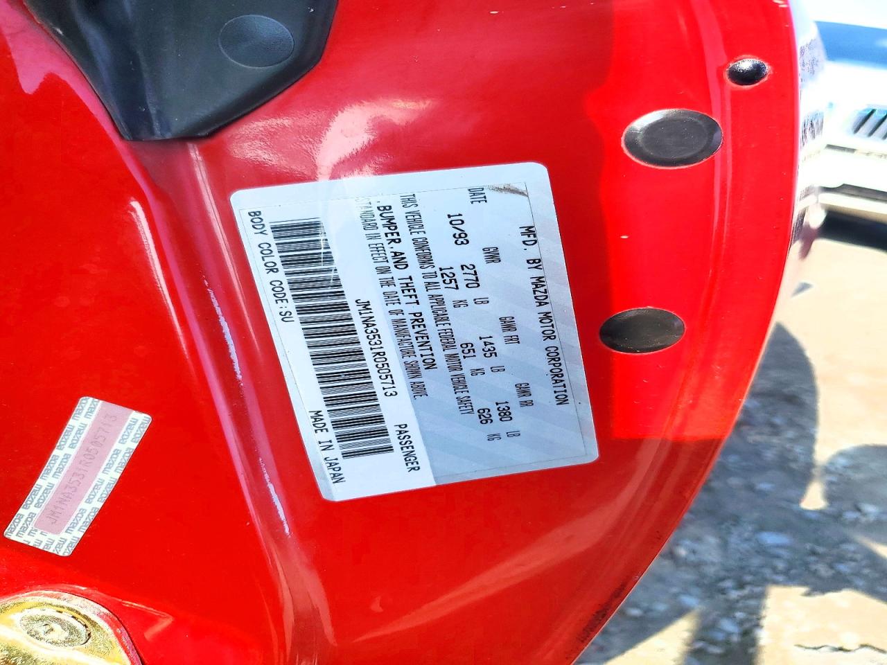 1994 Mazda Mx-5 Miata Red vin: JM1NA3531R0505713