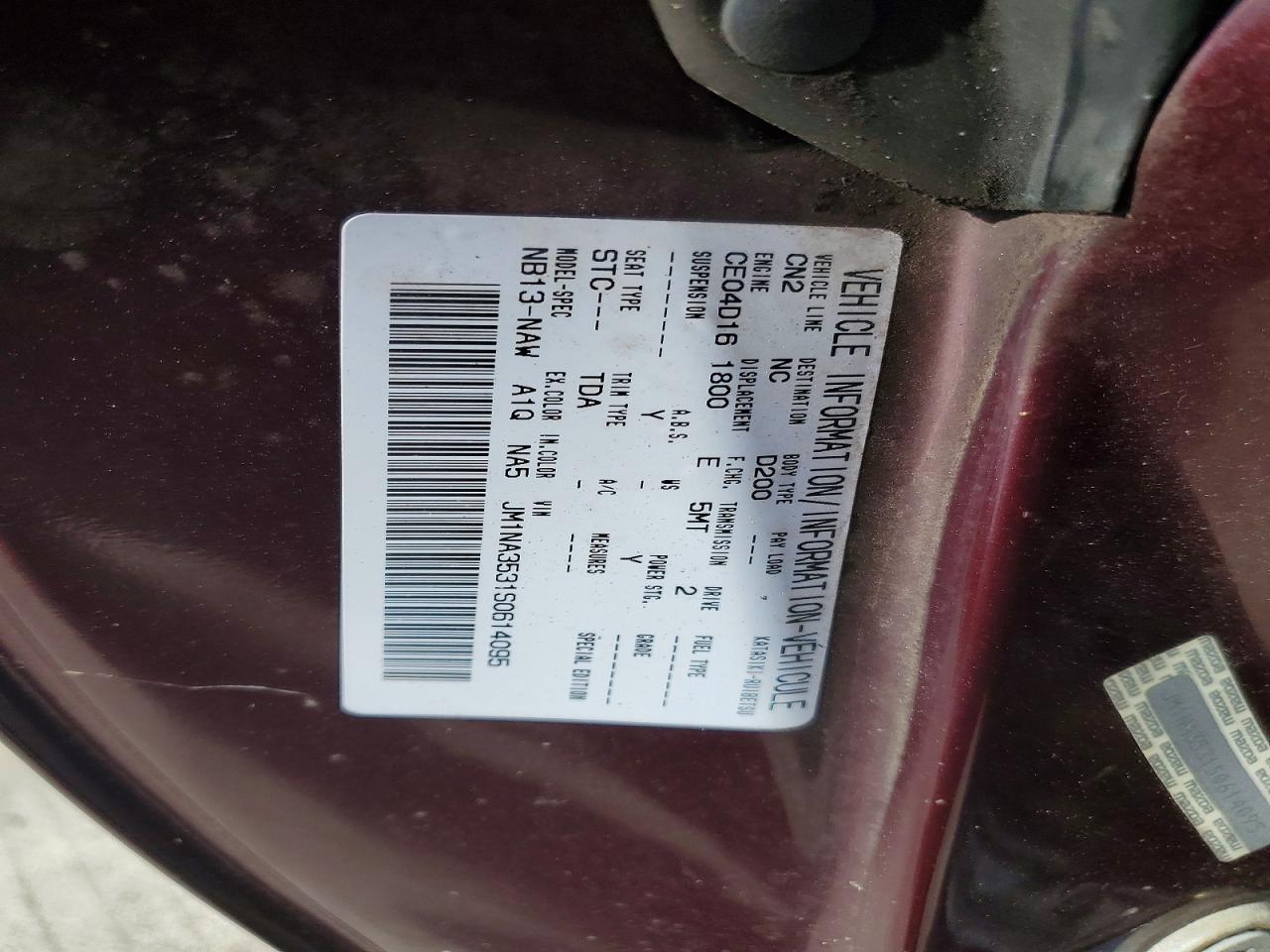 1995 Mazda Mx-5 Miata Burgundy vin: JM1NA3531S0614095