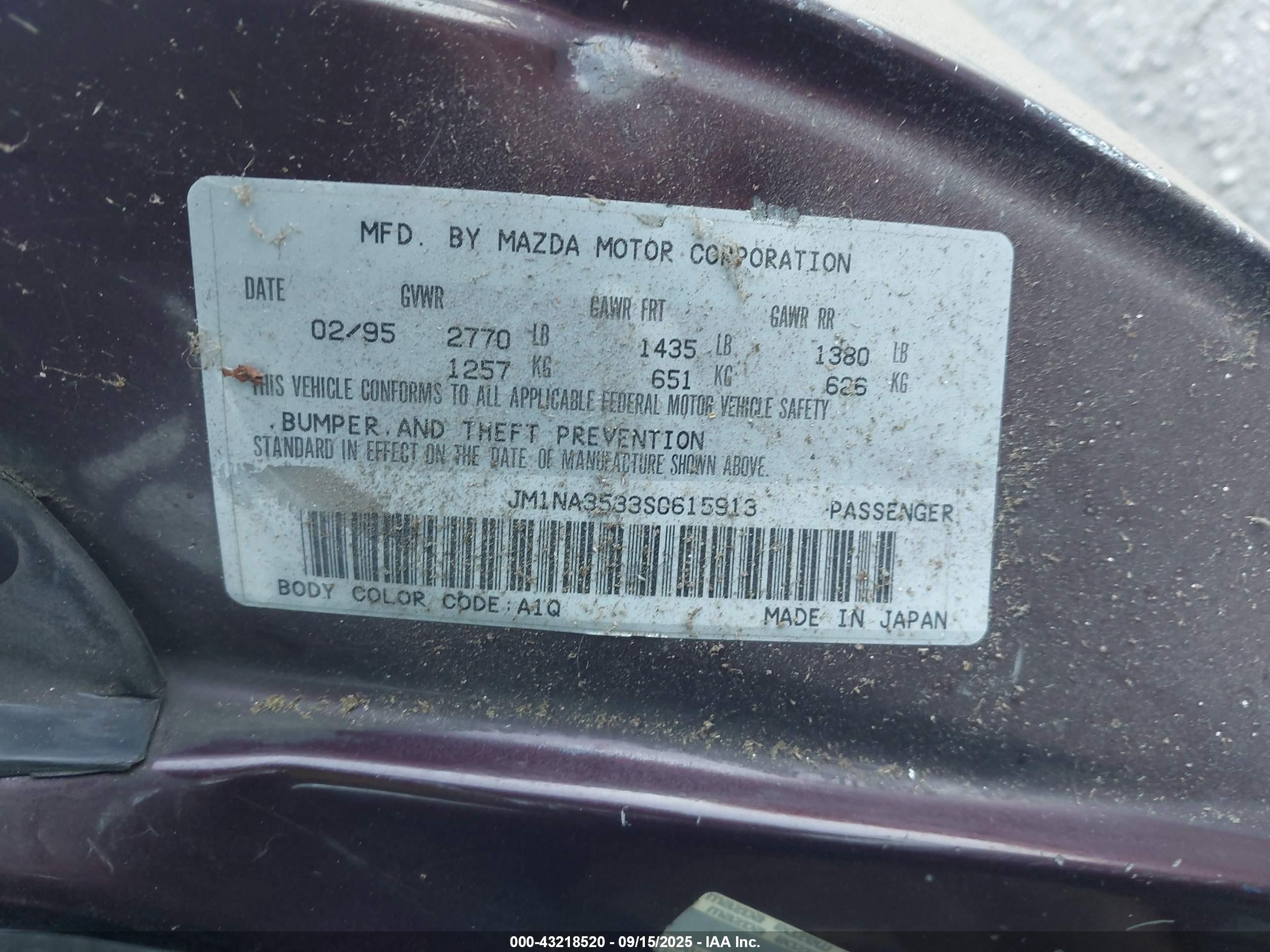 1995 Mazda Mx-5 Miata   Purple vin: JM1NA3533S0615913