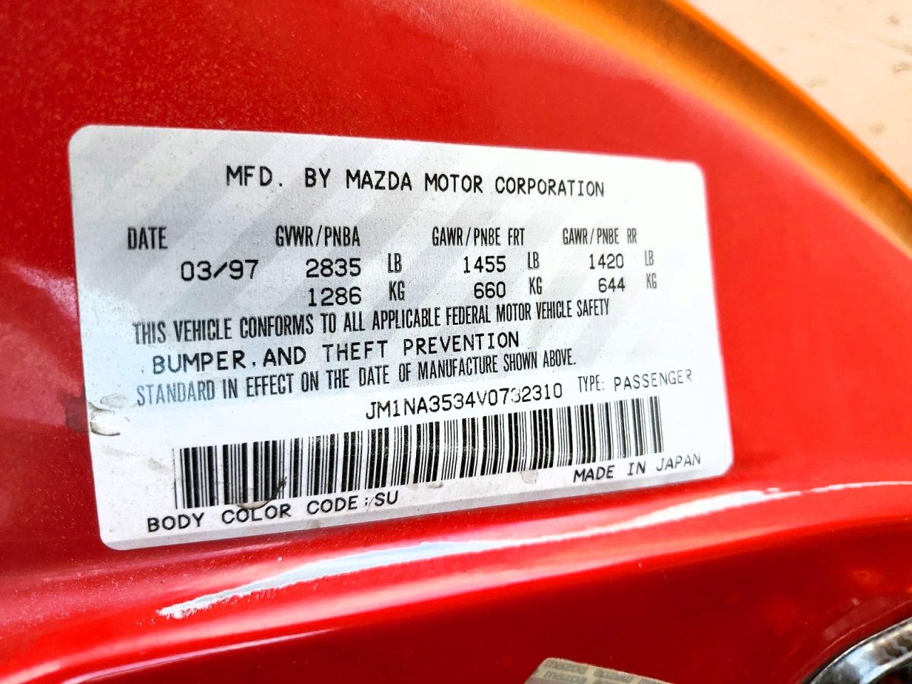 1997 Mazda Mx-5 Miata Orange vin: JM1NA3534V0732310