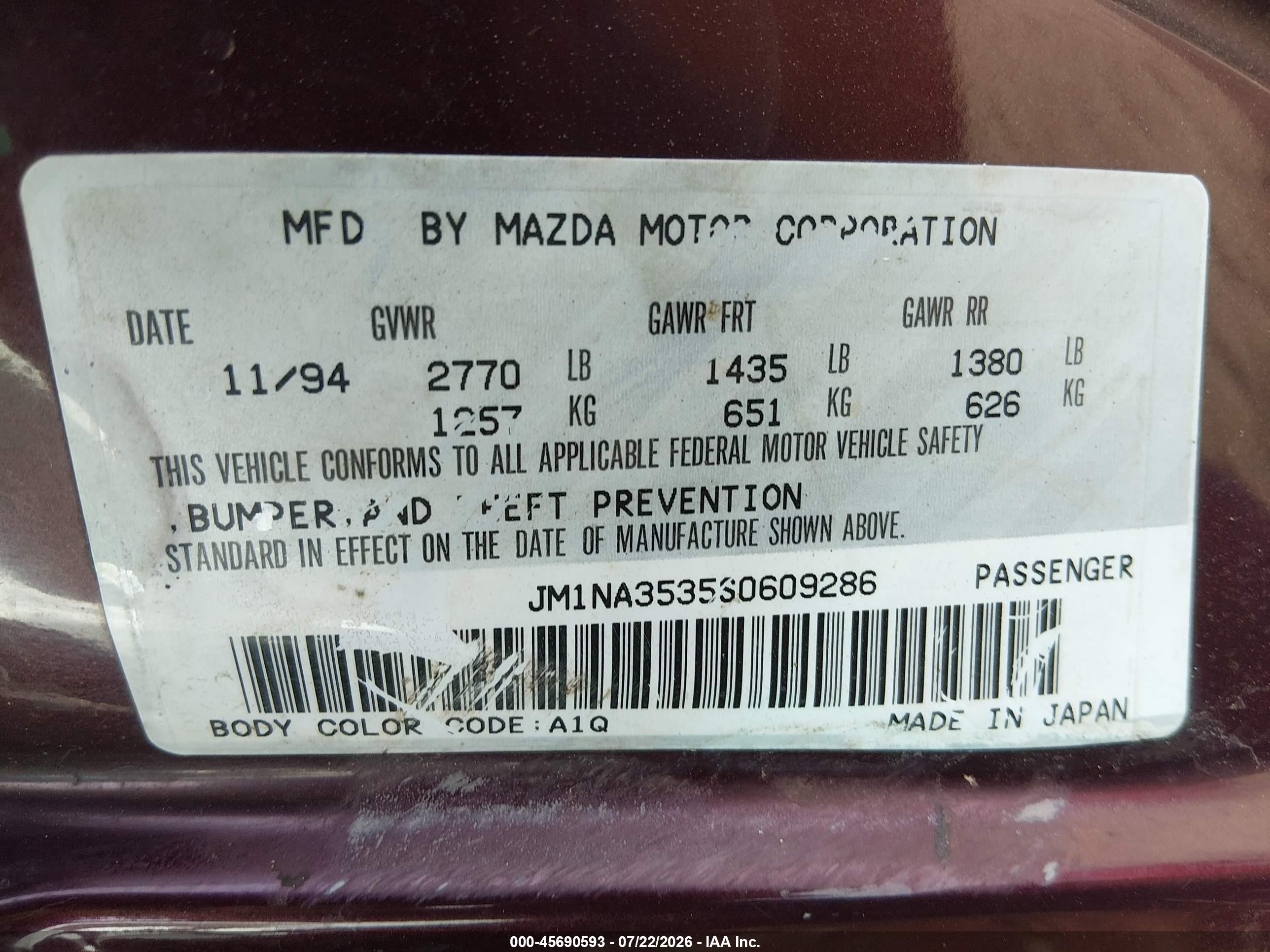 1995 Mazda Mx-5 Miata   Burgundy vin: JM1NA3535S0609286