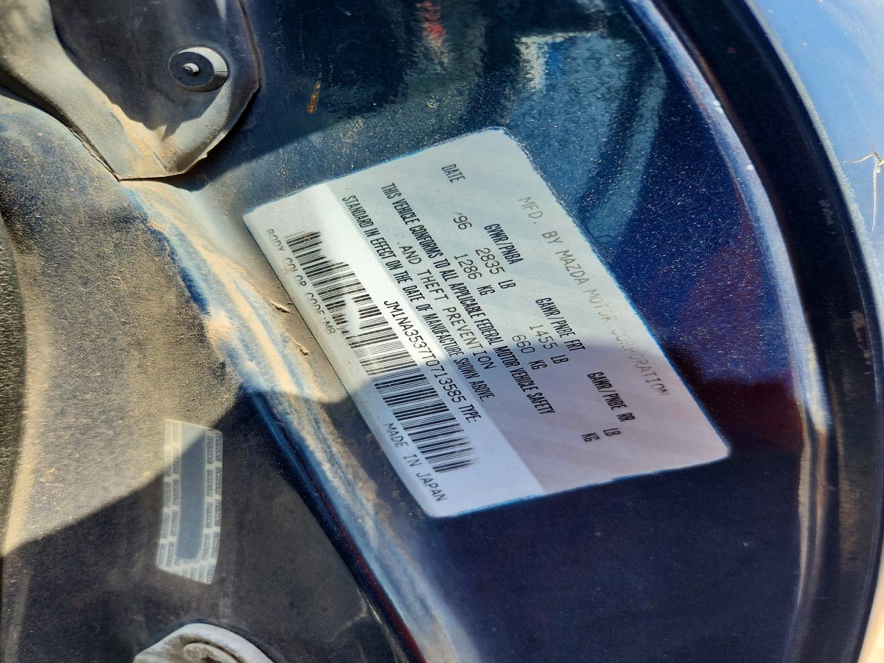 1996 Mazda Mx-5 Miata Blue vin: JM1NA3537T0713585