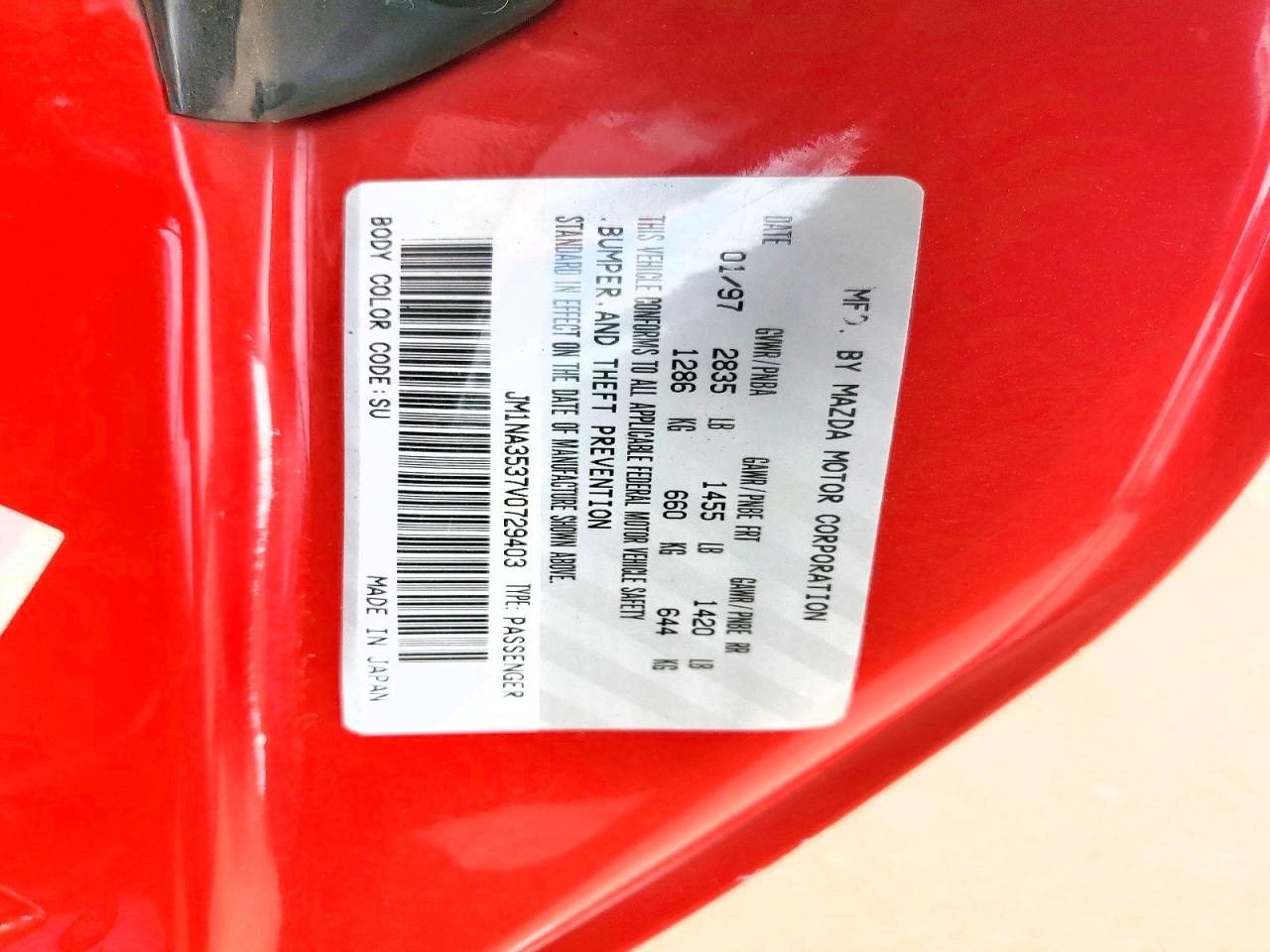 1997 Mazda Mx-5 Miata Red vin: JM1NA3537V0729403