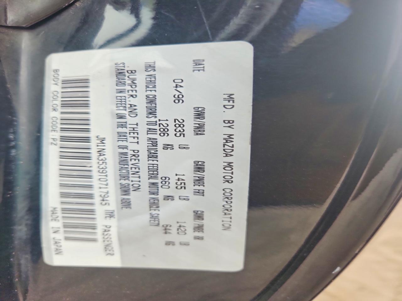 1996 Mazda Mx-5 Miata Black vin: JM1NA3539T0717945