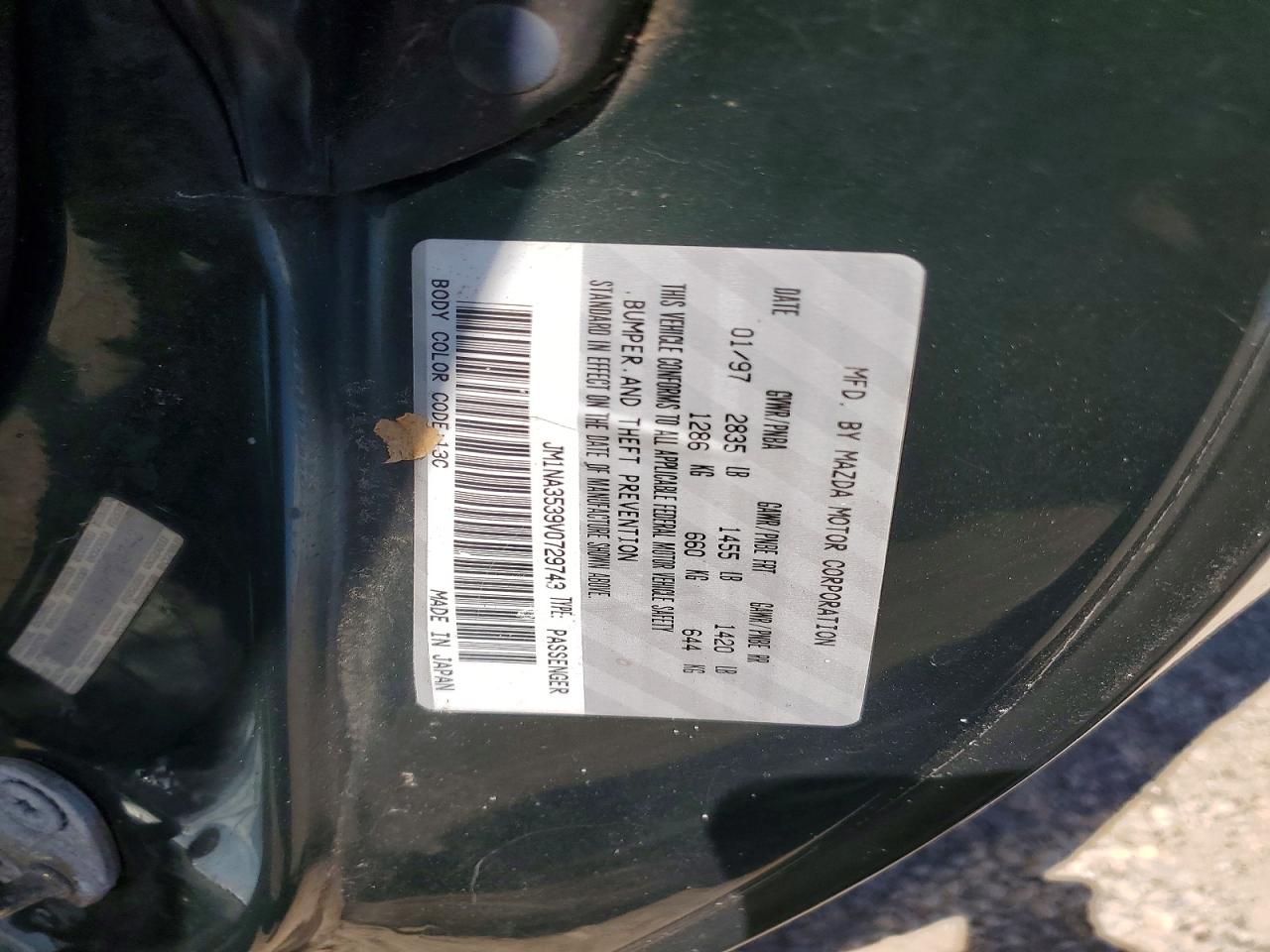 1997 Mazda Mx-5 Miata Green vin: JM1NA3539V0729743