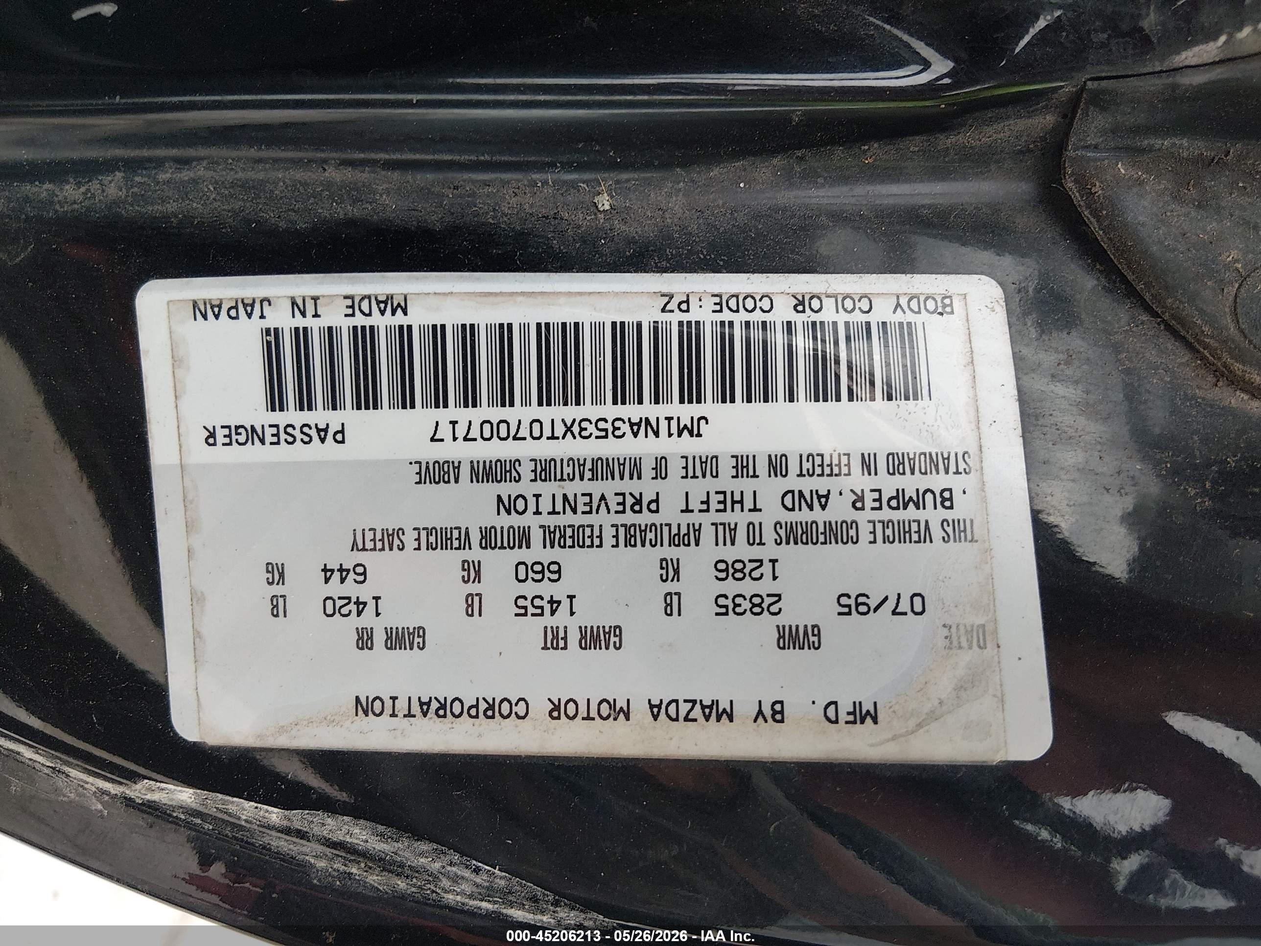 1996 Mazda Mx-5 Miata   Черный vin: JM1NA353XT0700717