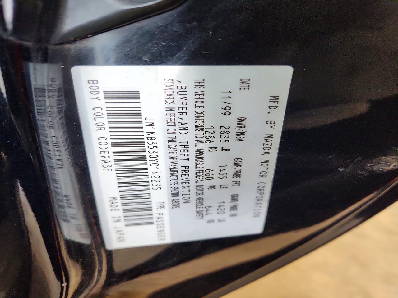 2000 Mazda Mx-5 Miata Base Black vin: JM1NB3530Y0142235