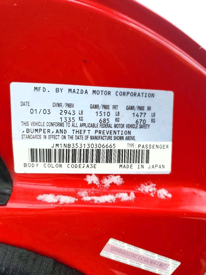 2003 Mazda Mx-5 Miata Base Red vin: JM1NB353130306665