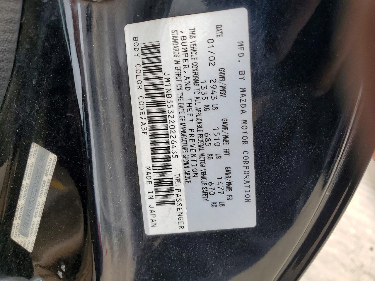 2002 Mazda Mx-5 Miata Base Черный vin: JM1NB353220226435