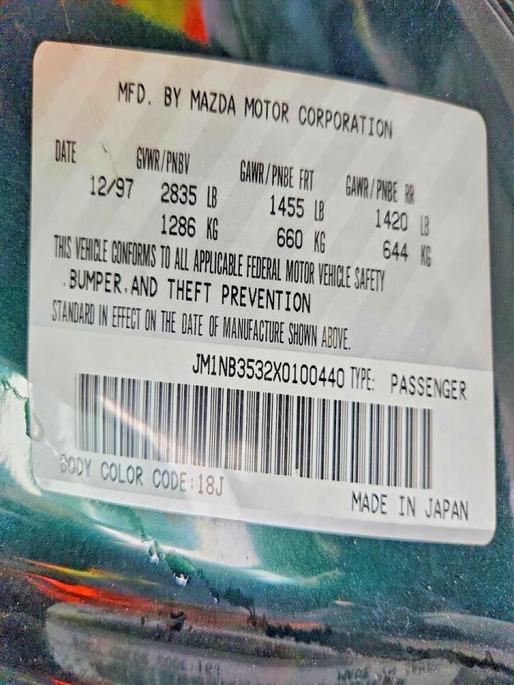 1999 Mazda Mx-5 Miata Зеленый vin: JM1NB3532X0100440