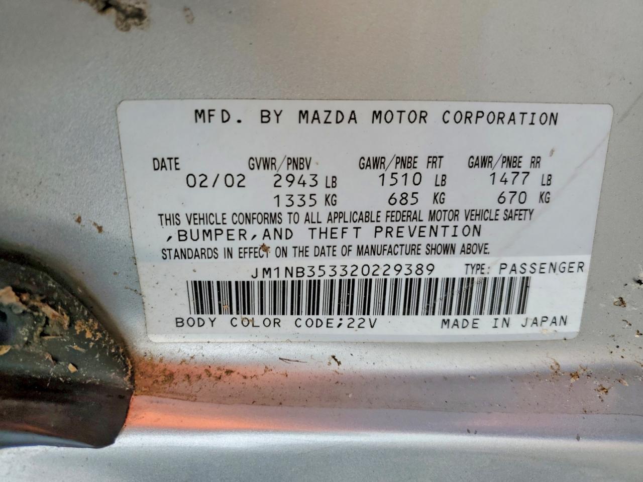 2002 Mazda Mx-5 Miata Base Silver vin: JM1NB353320229389
