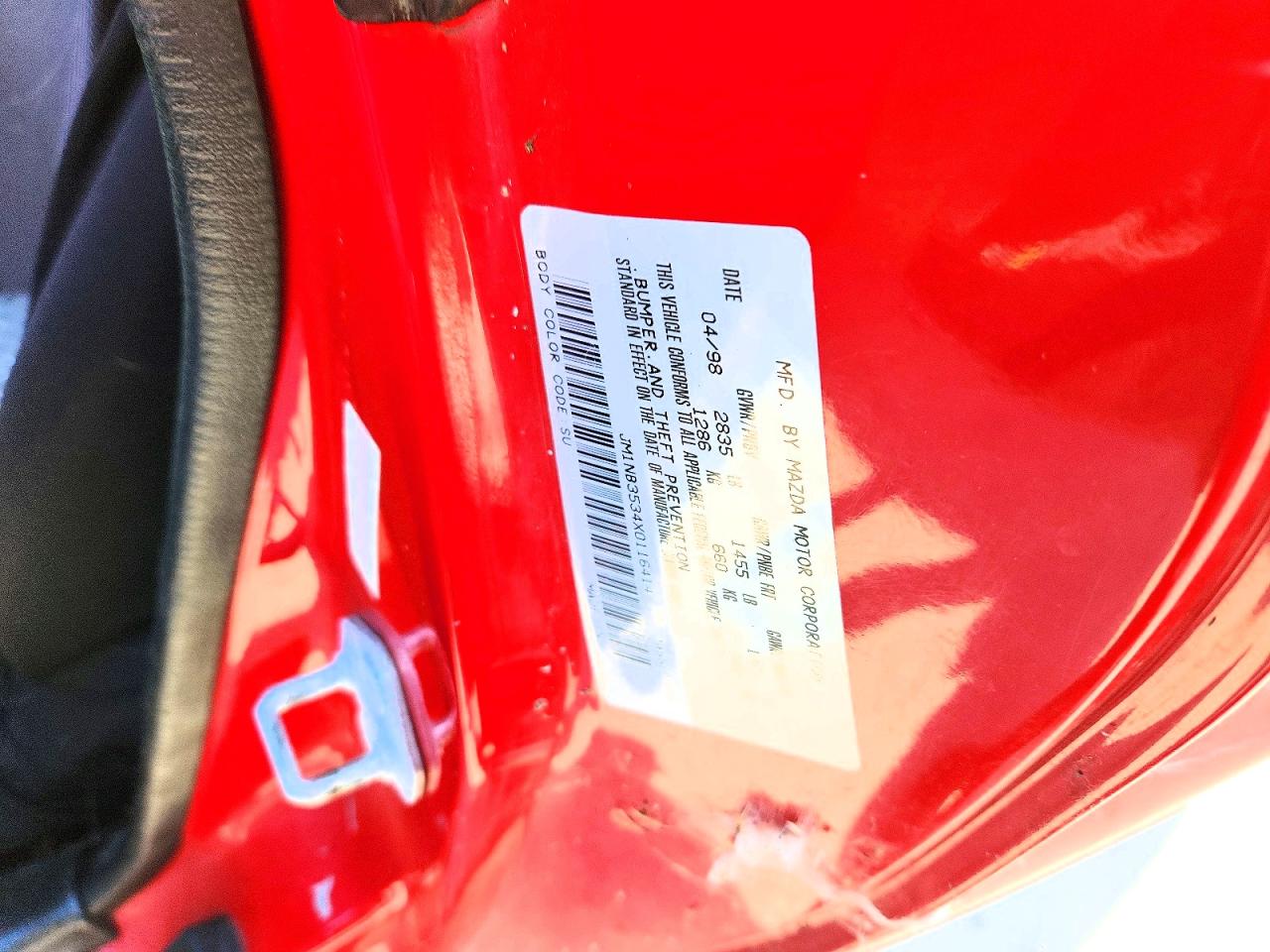 1999 Mazda Mx-5 Miata Red vin: JM1NB3534X0116414