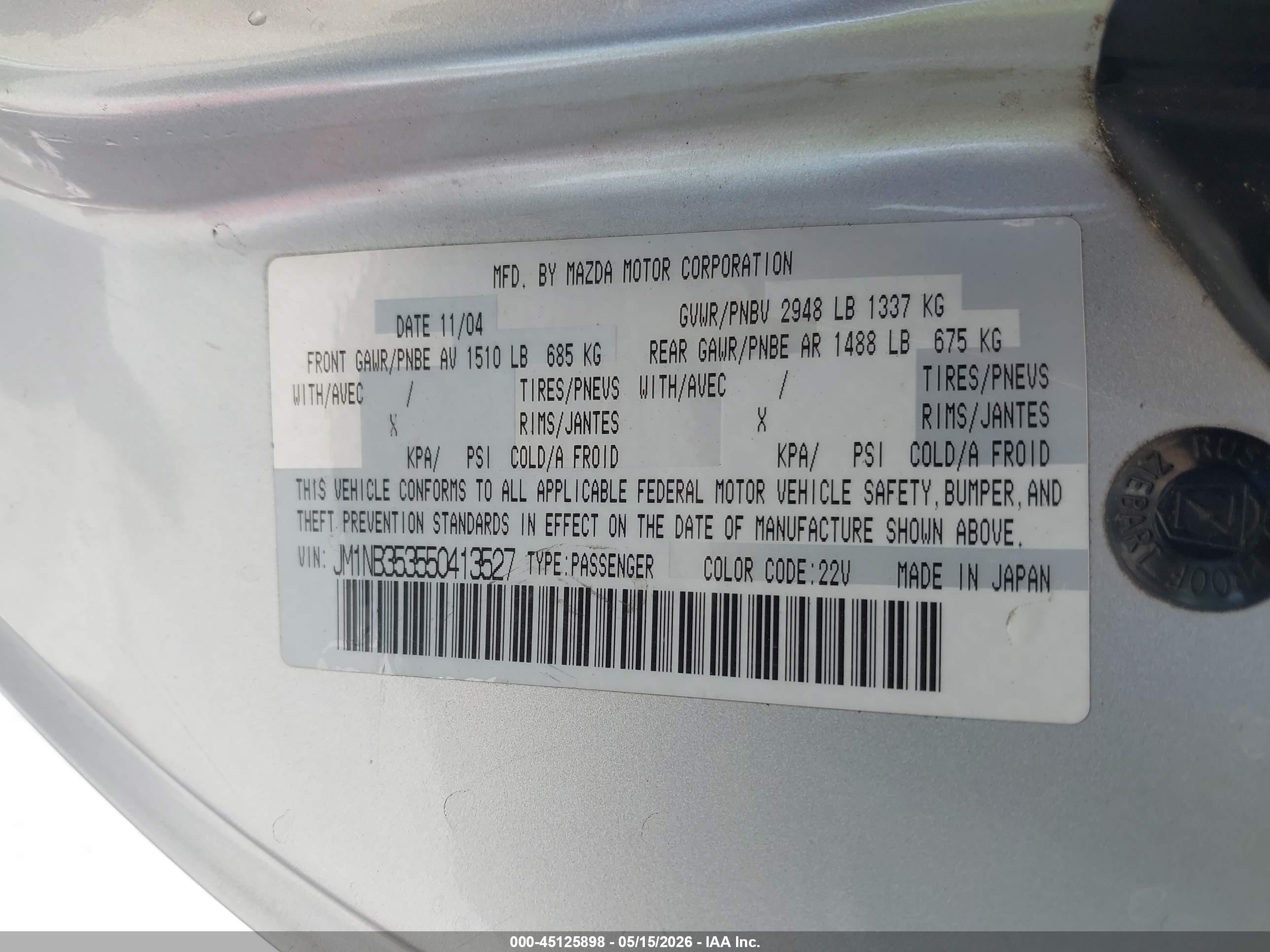 2005 Mazda Mx-5 Miata Ls Silver vin: JM1NB353550413527