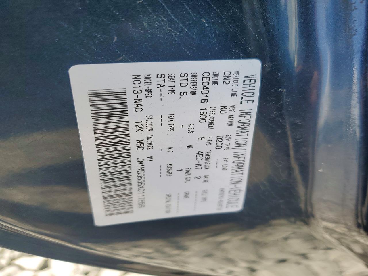 1999 Mazda Mx-5 Miata Blue vin: JM1NB3535X0117569