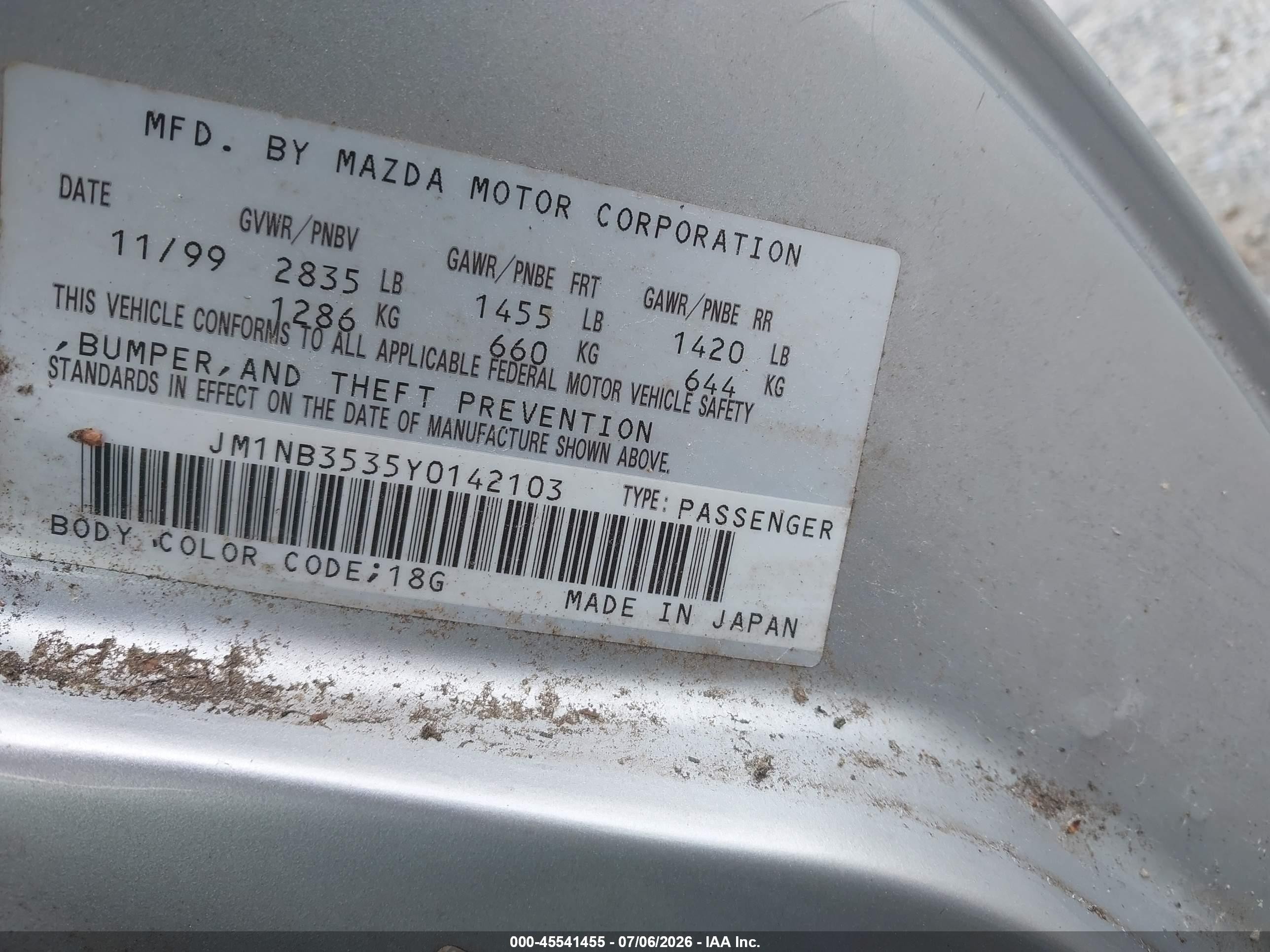 2000 Mazda Mx-5 Miata Ls/special Edition Silver vin: JM1NB3535Y0142103