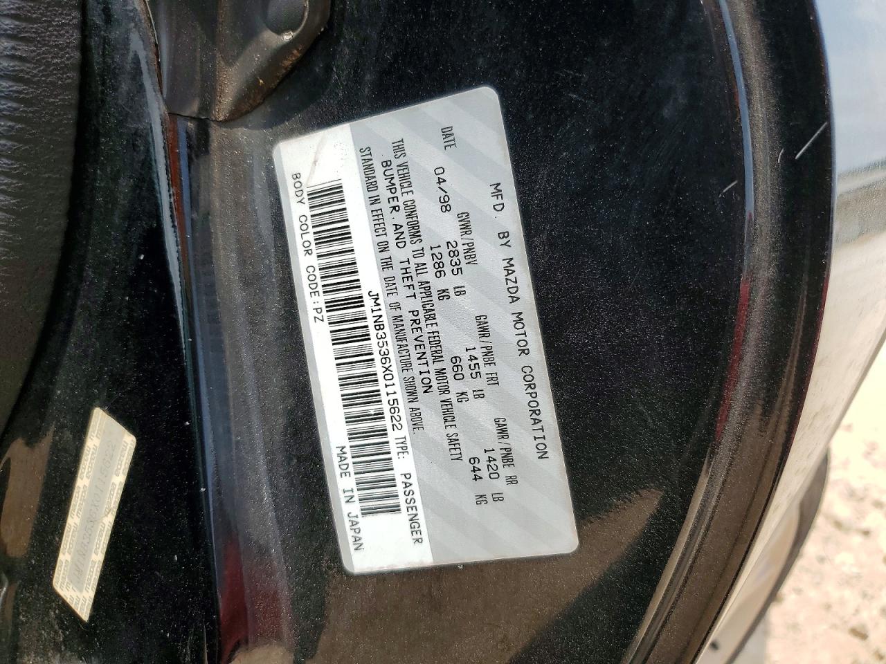 1999 Mazda Mx-5 Miata Black vin: JM1NB3536X0115622