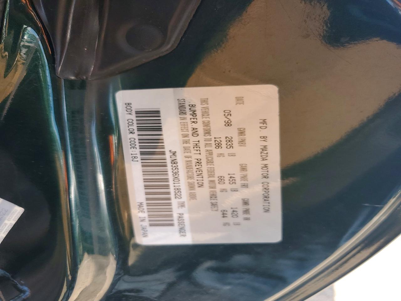 1999 Mazda Mx-5 Miata Green vin: JM1NB3536X0118522