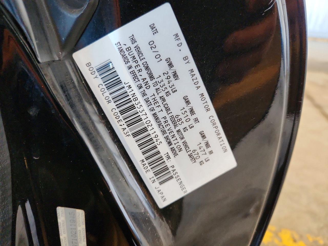2001 Mazda Mx-5 Miata Base Black vin: JM1NB353710211945