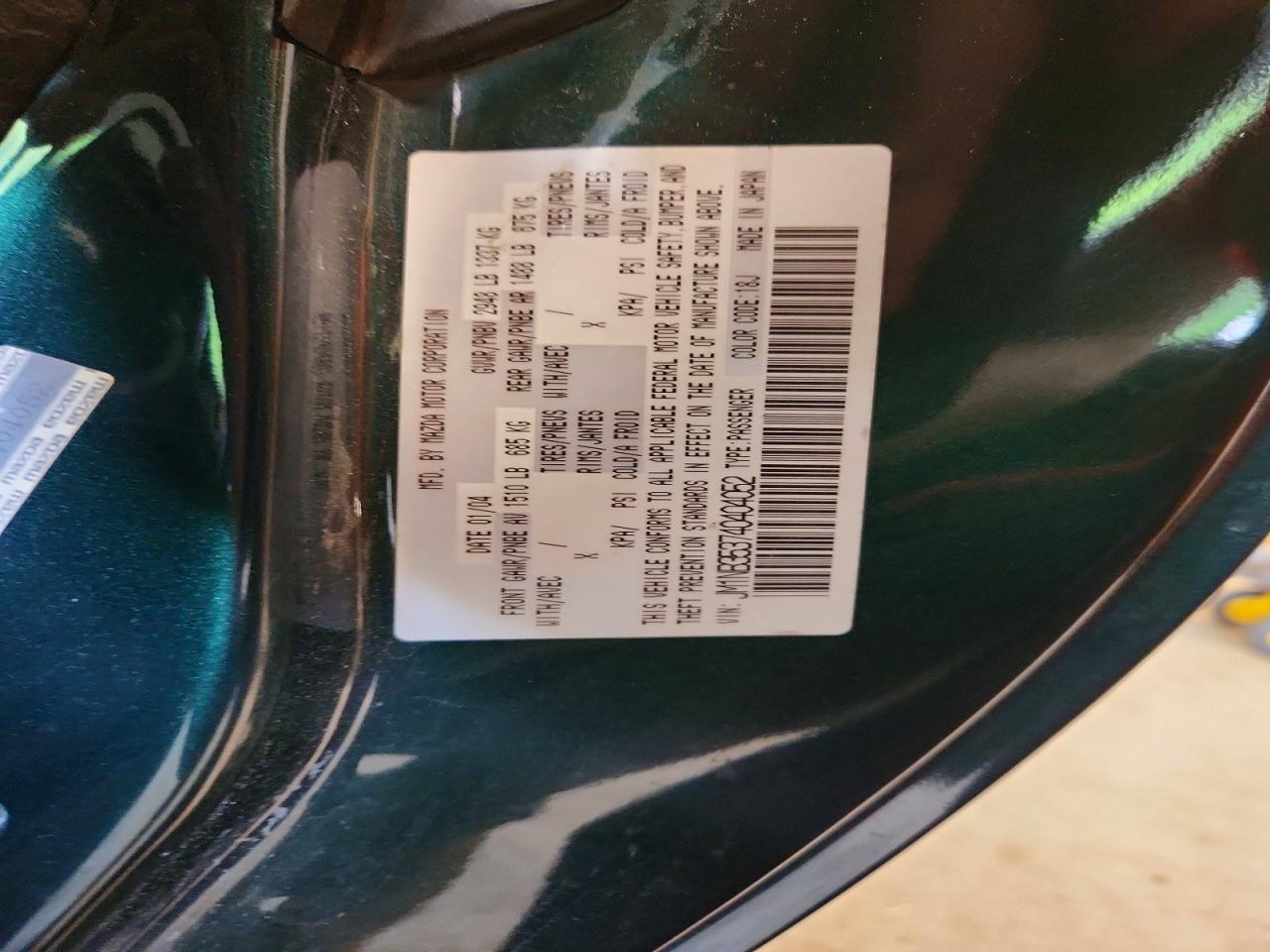 2004 Mazda Mx-5 Miata Base Green vin: JM1NB353740404052