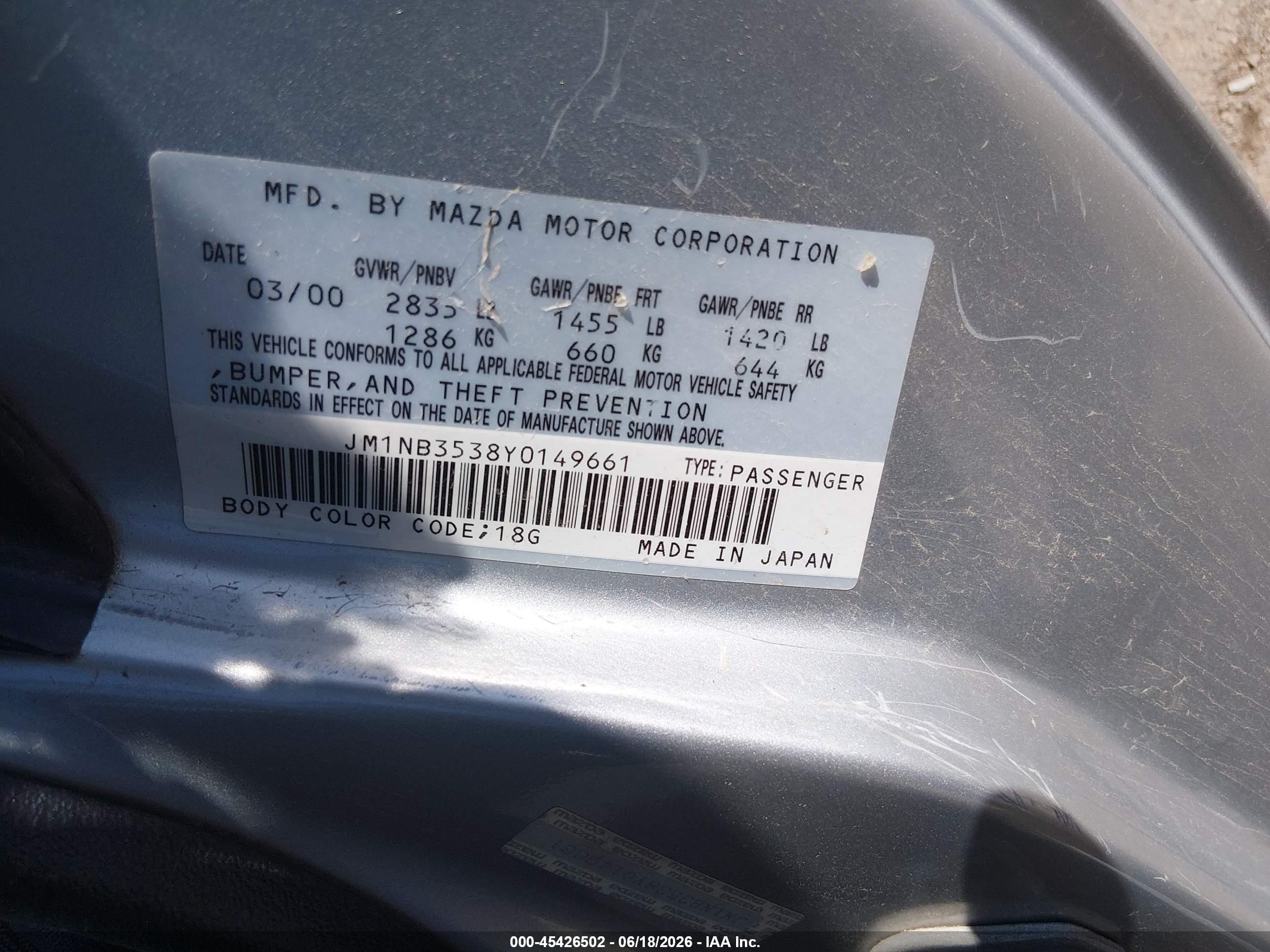 2000 Mazda Mx-5 Miata Ls/special Edition Silver vin: JM1NB3538Y0149661