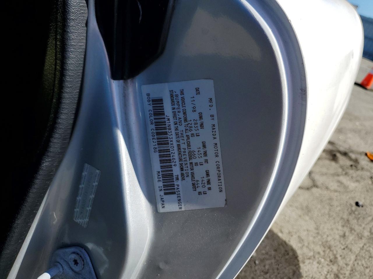 1999 Mazda Mx-5 Miata White vin: JM1NB353XX0124629