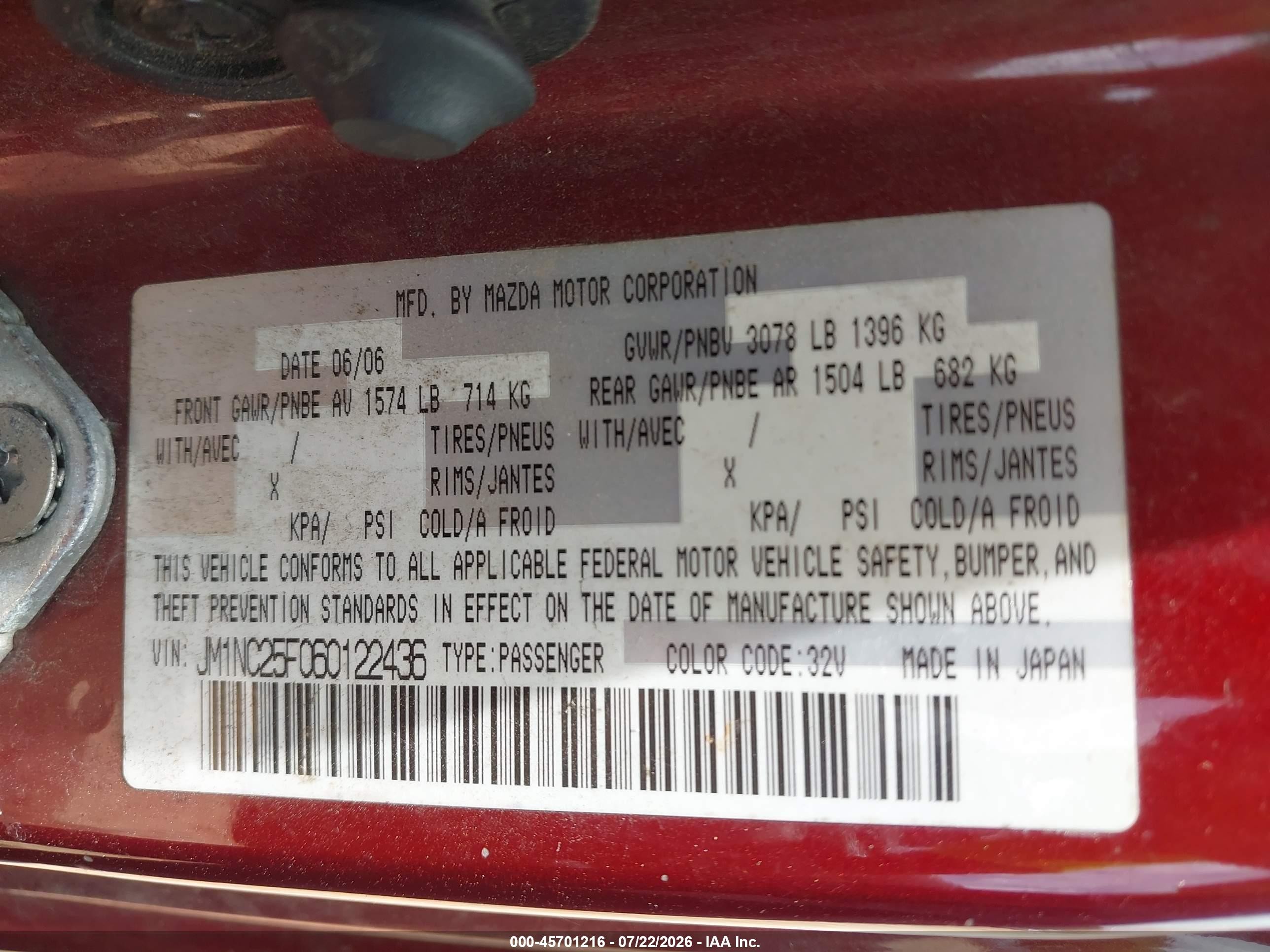 2006 Mazda Mx-5 Grand Touring Burgundy vin: JM1NC25F060122436