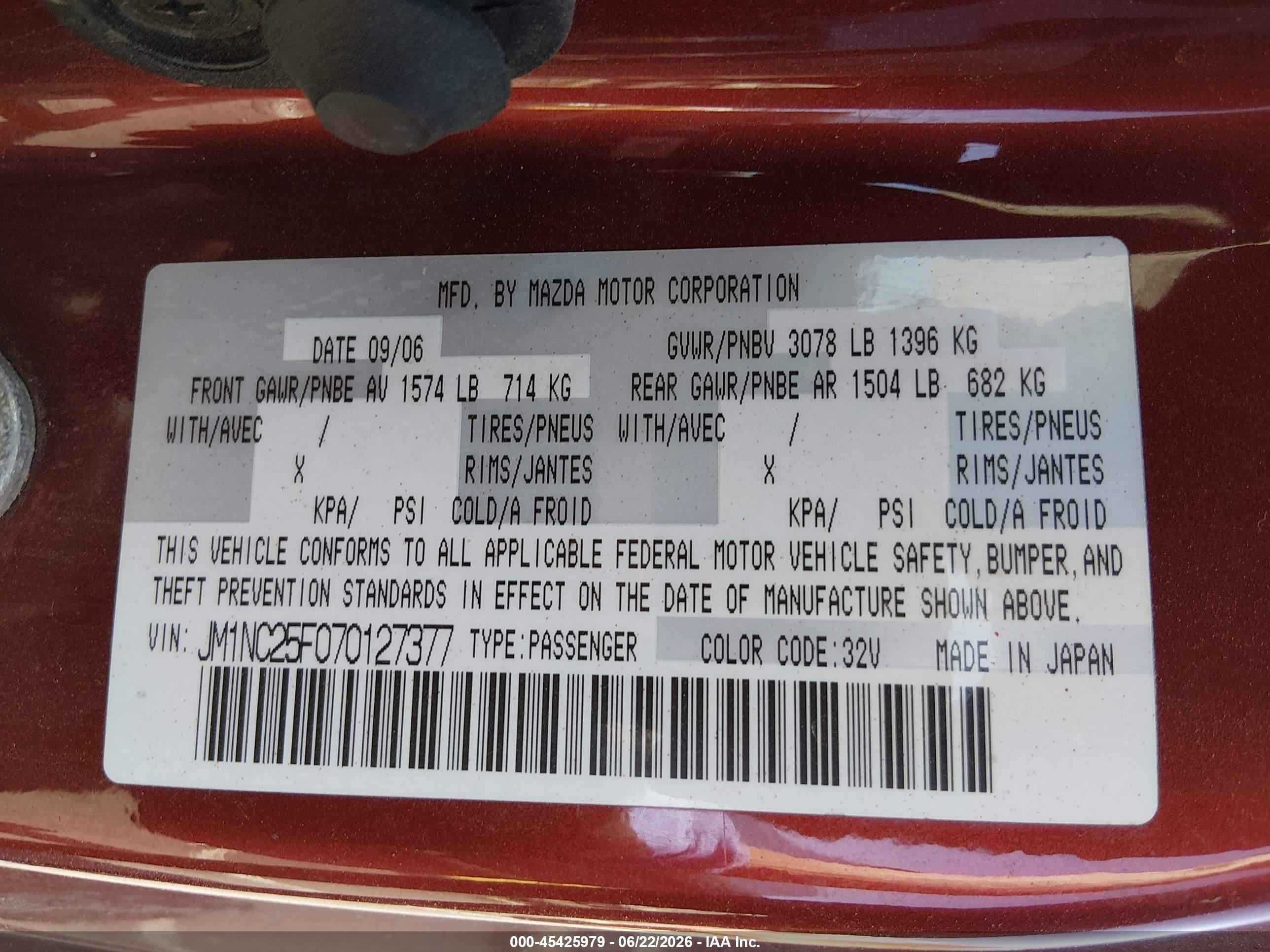2007 Mazda Mx-5 Grand Touring Red vin: JM1NC25F070127377