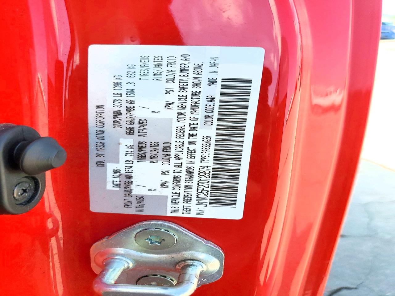 2007 Mazda Mx-5 Miata Red vin: JM1NC25F270129874