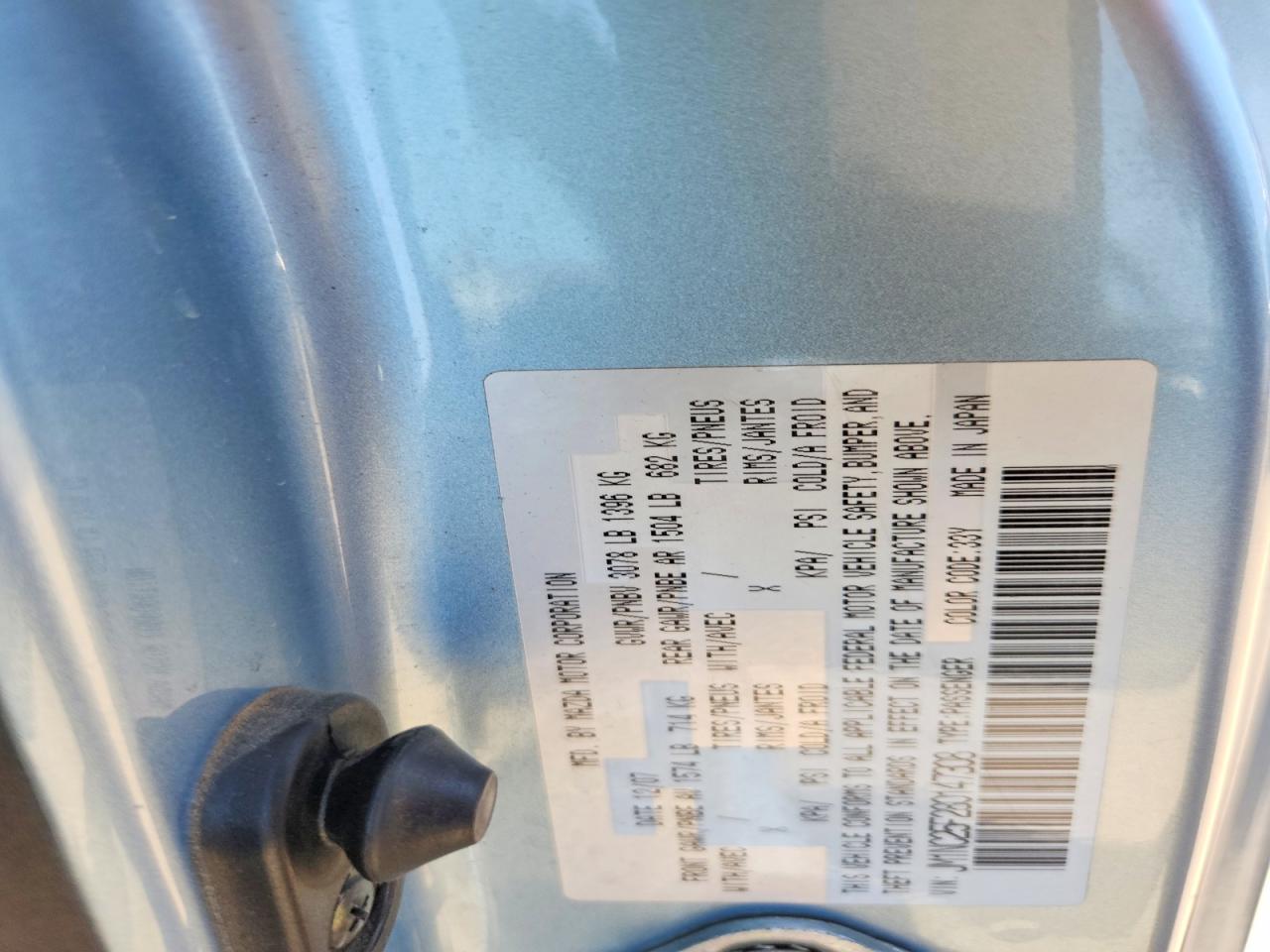 2008 Mazda Mx-5 Miata Blue vin: JM1NC25F280147308