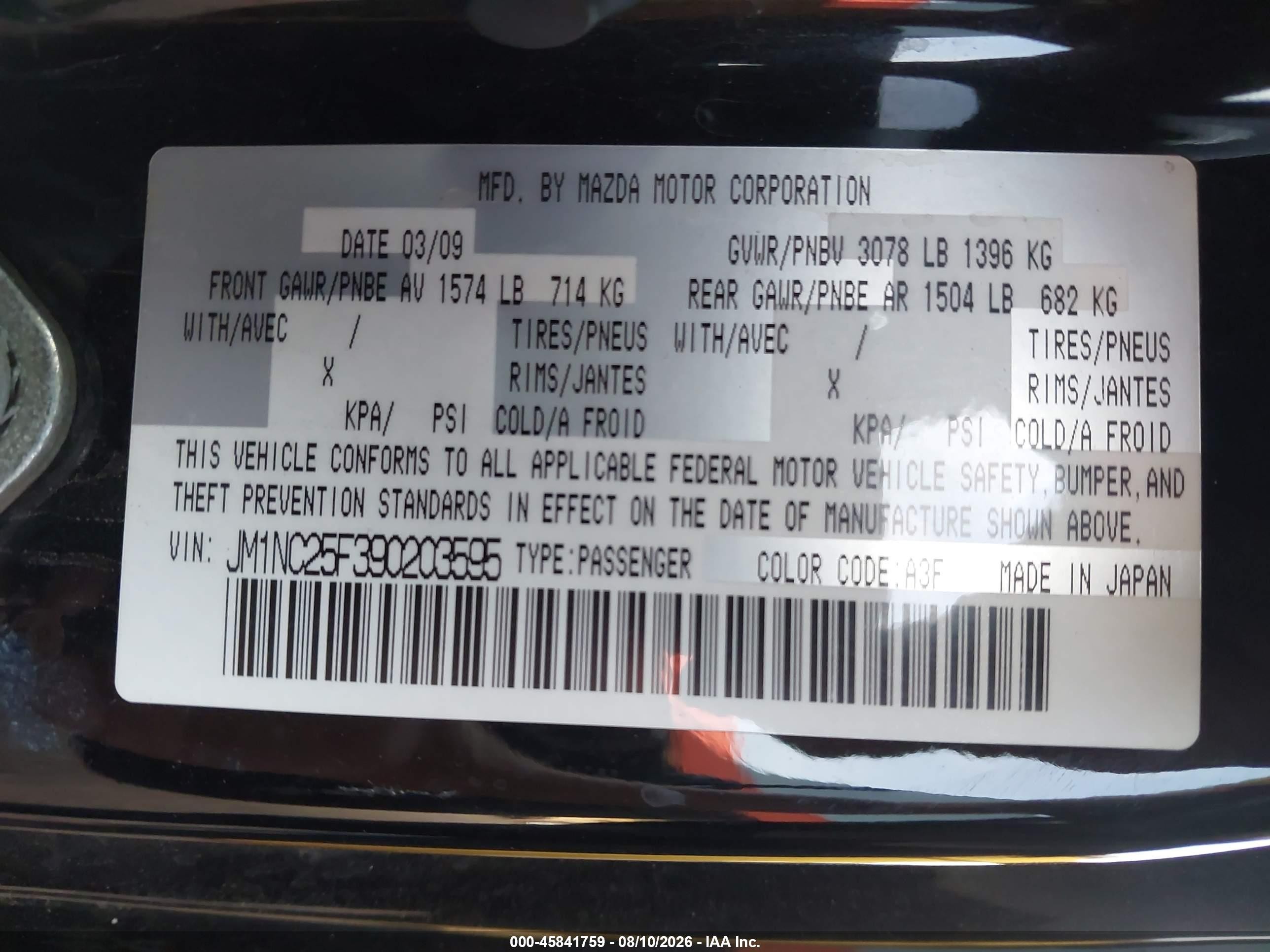 2009 Mazda Mx-5 Miata Sport Black vin: JM1NC25F390203595