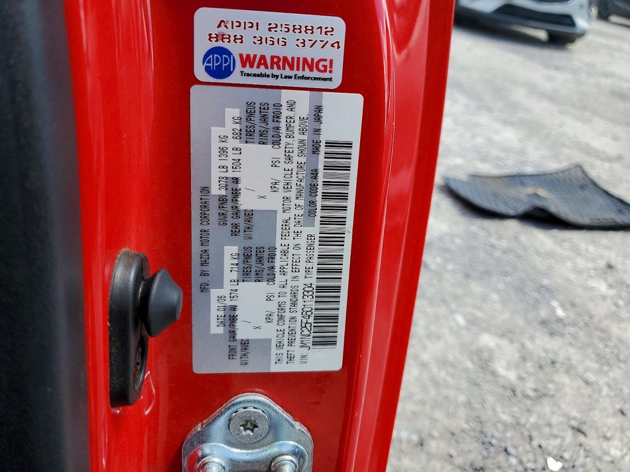 2006 Mazda Mx-5 Miata Red vin: JM1NC25F460113304